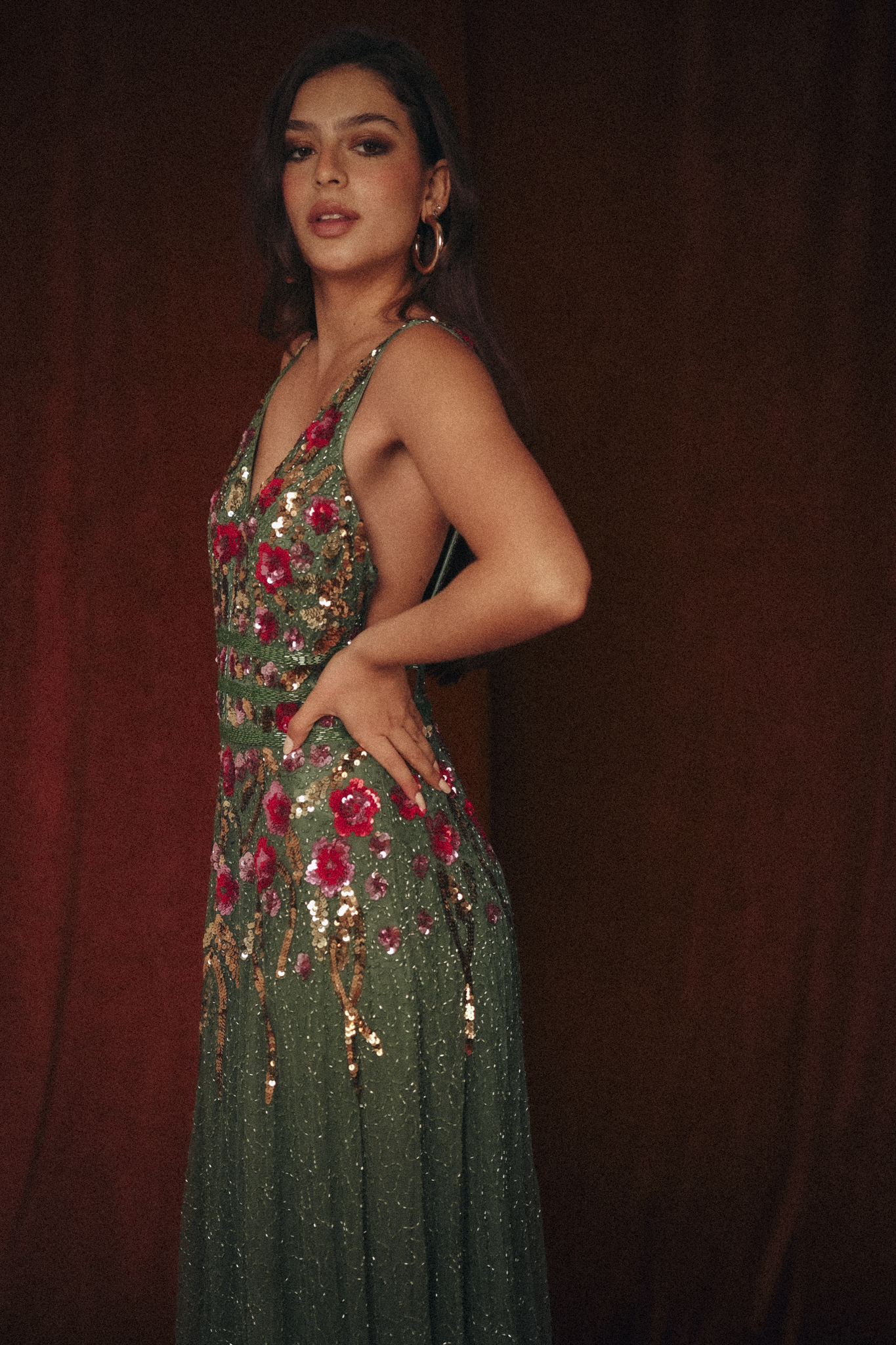 Long Beaded Garden Dress in Green