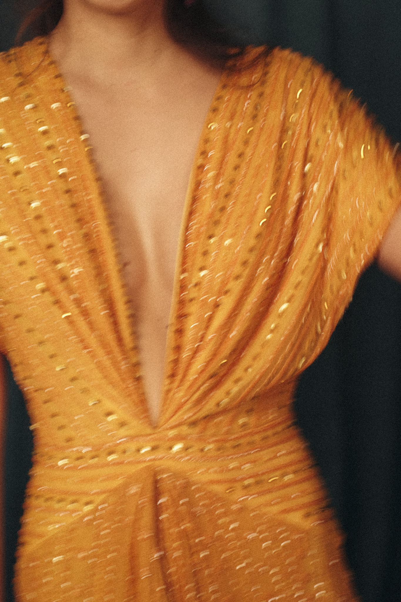 Beaded Cut out dress in Mango Yellow