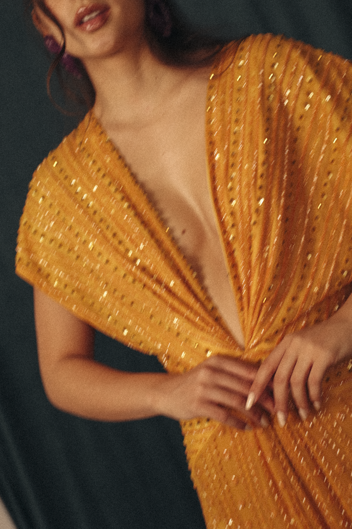 Beaded Cut out dress in Mango Yellow