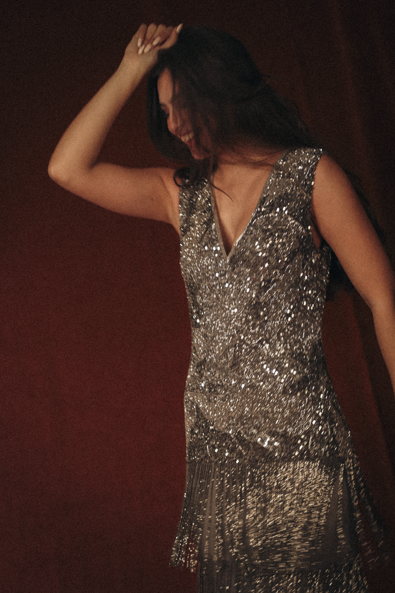 Heavy Fringes Dress in Silver