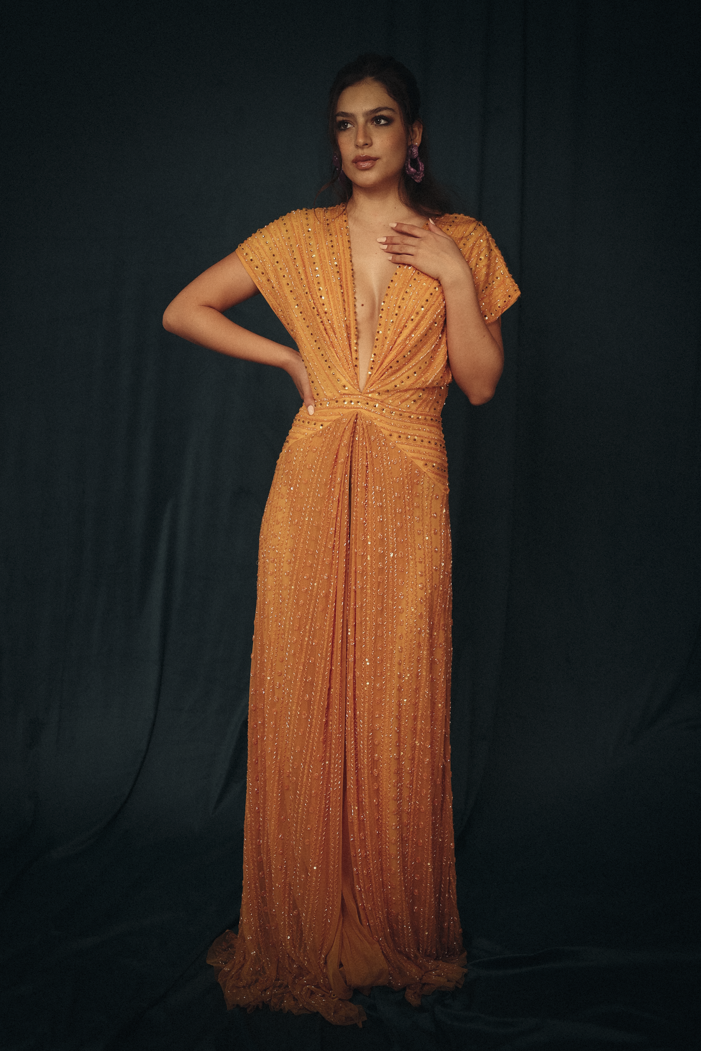 Beaded Cut out dress in Mango Yellow