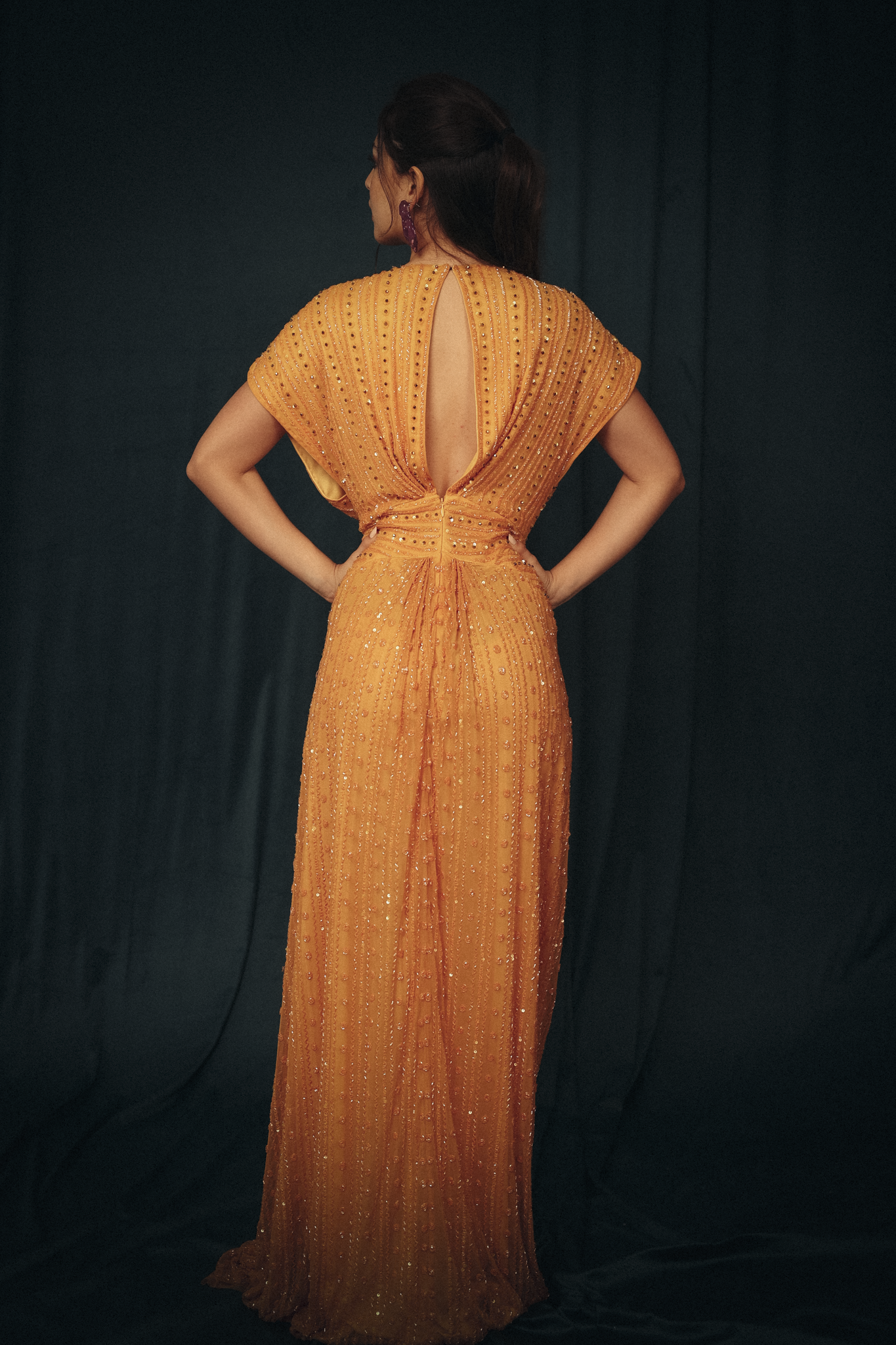 Beaded Cut out dress in Mango Yellow