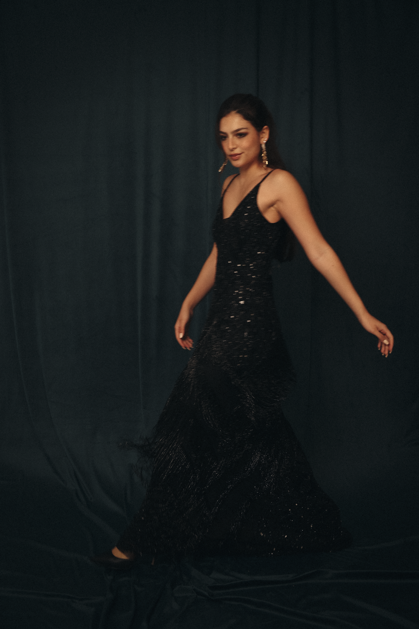 Heavy Fringes Dress in Black