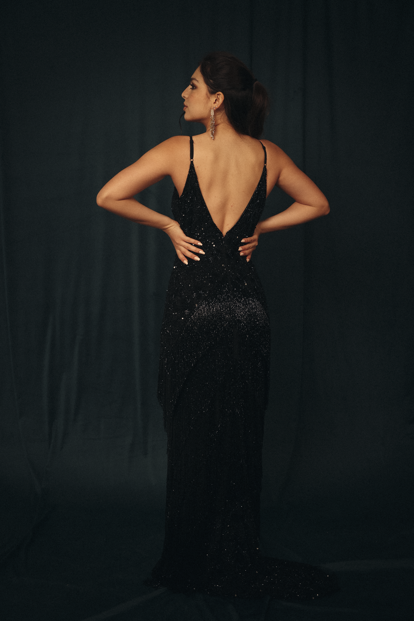 Heavy Fringes Dress in Black