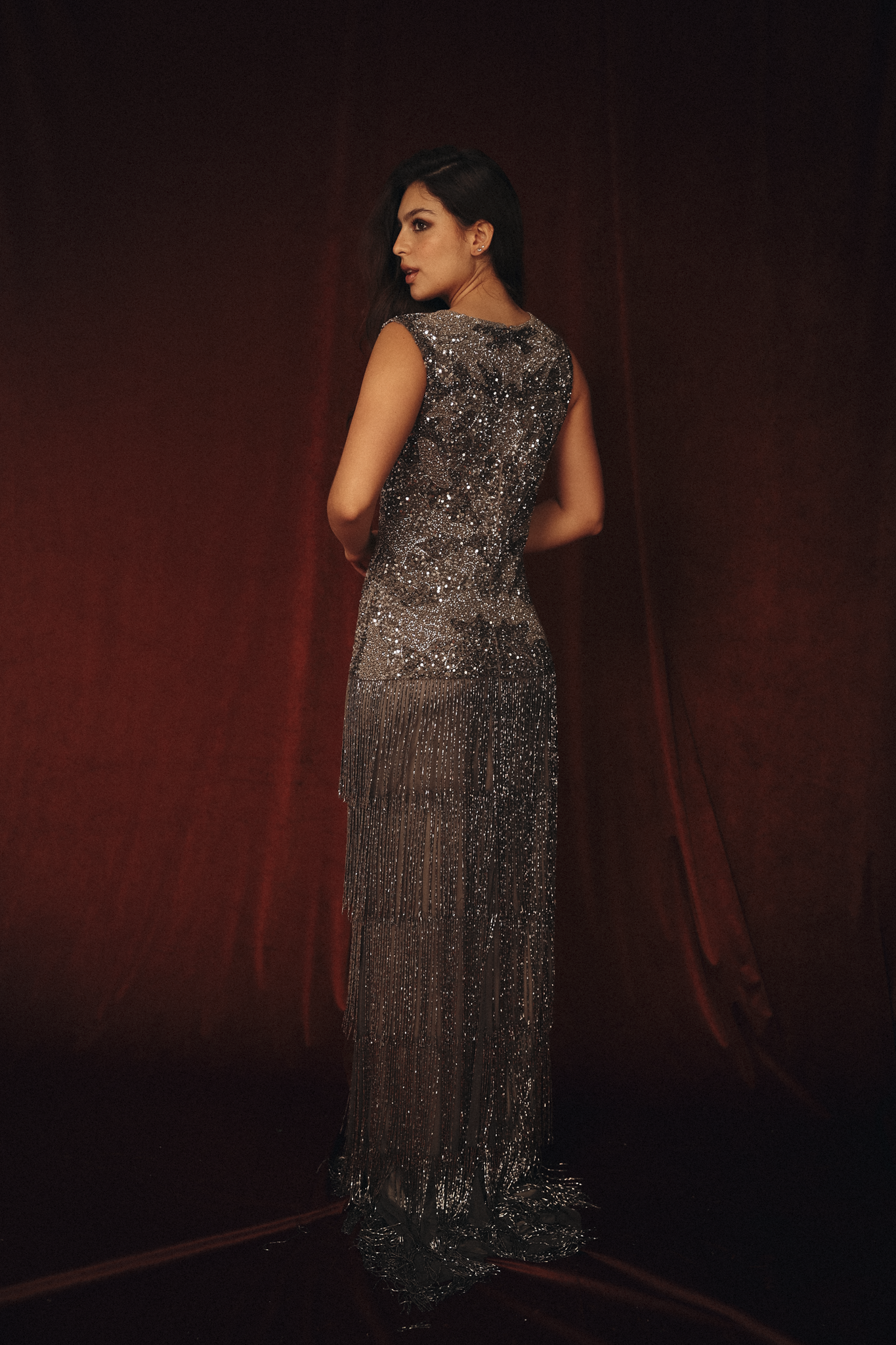 Heavy Fringes Dress in Silver