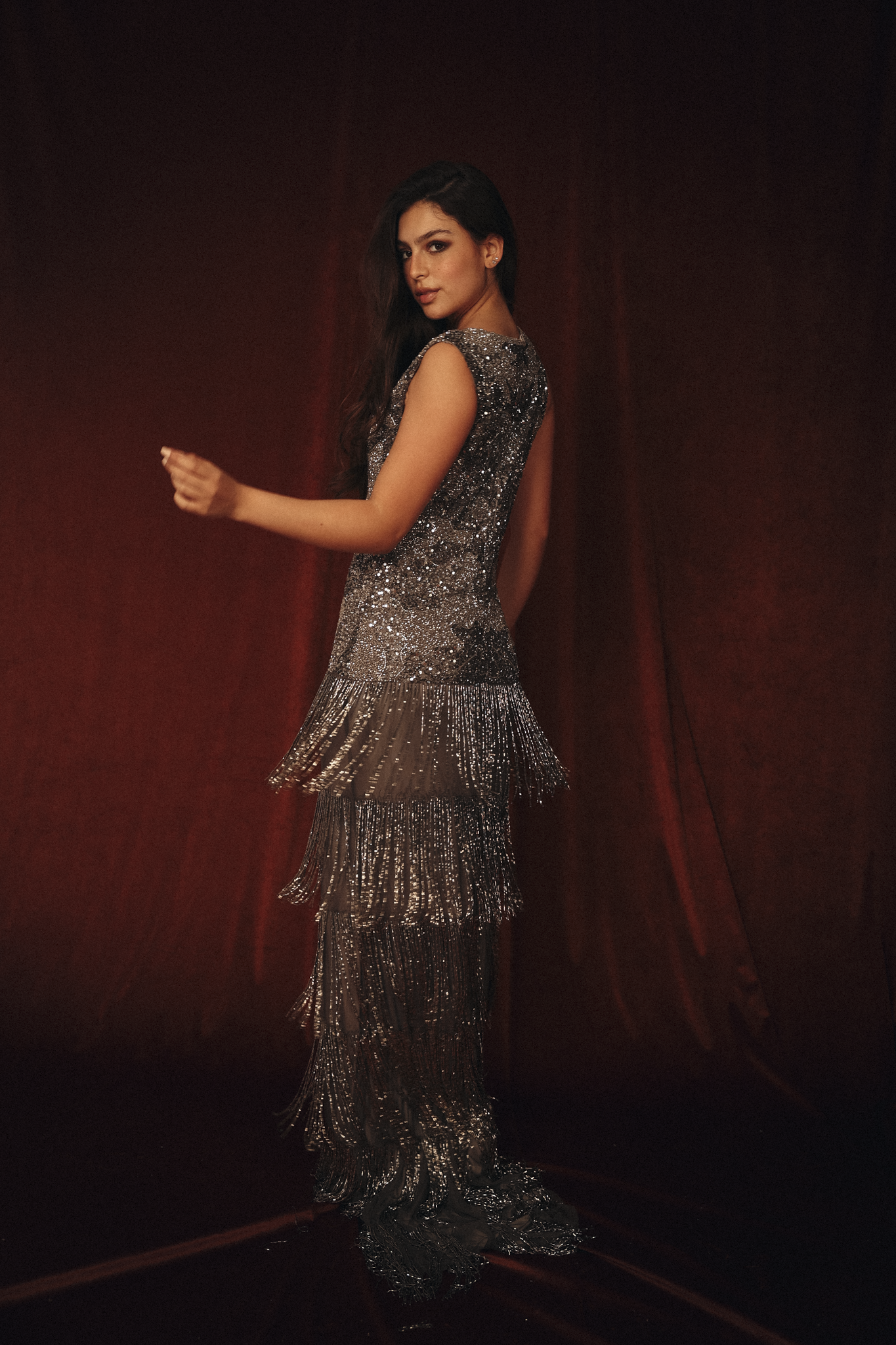 Heavy Fringes Dress in Silver