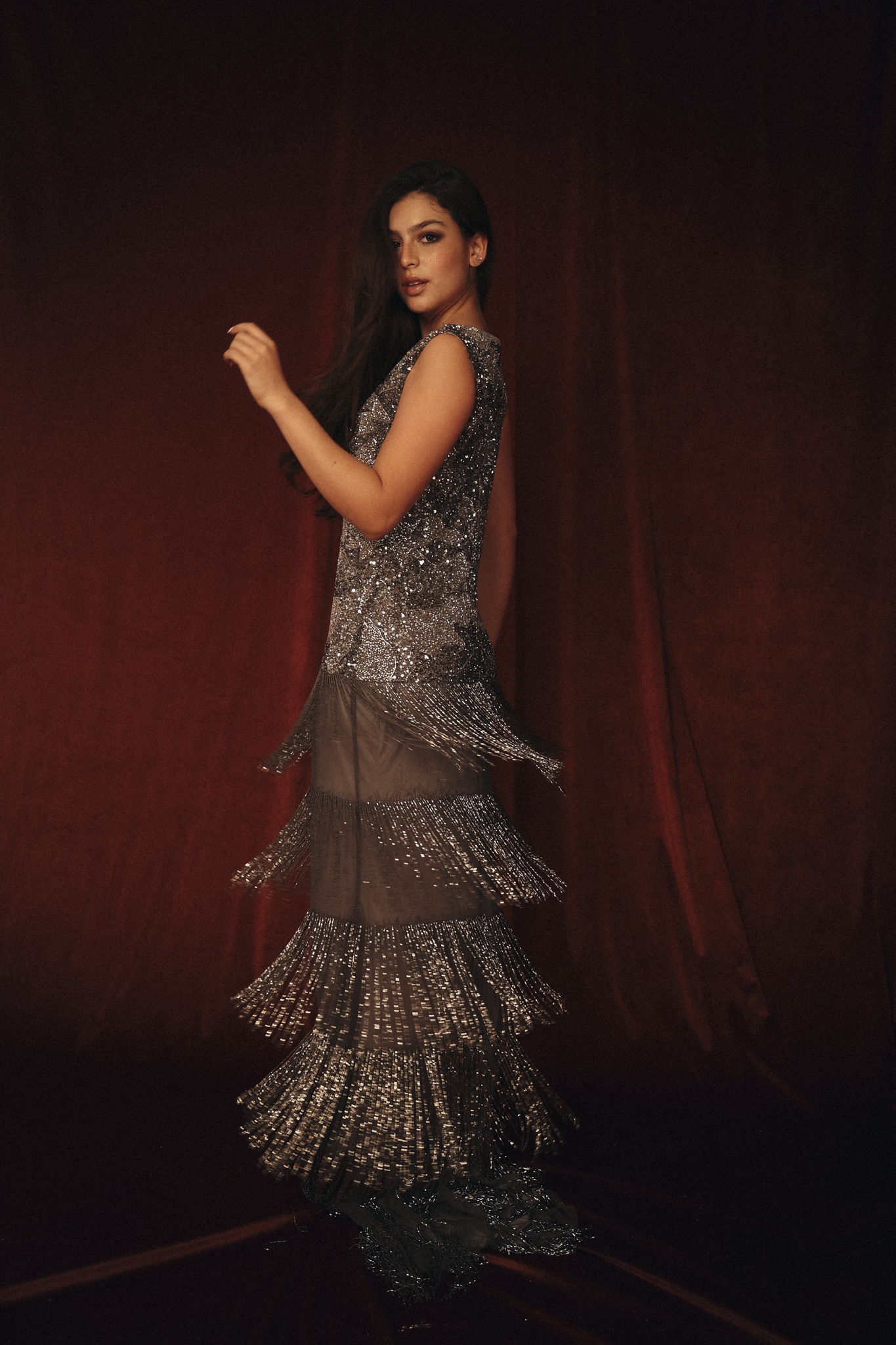 Heavy Fringes Dress in Silver