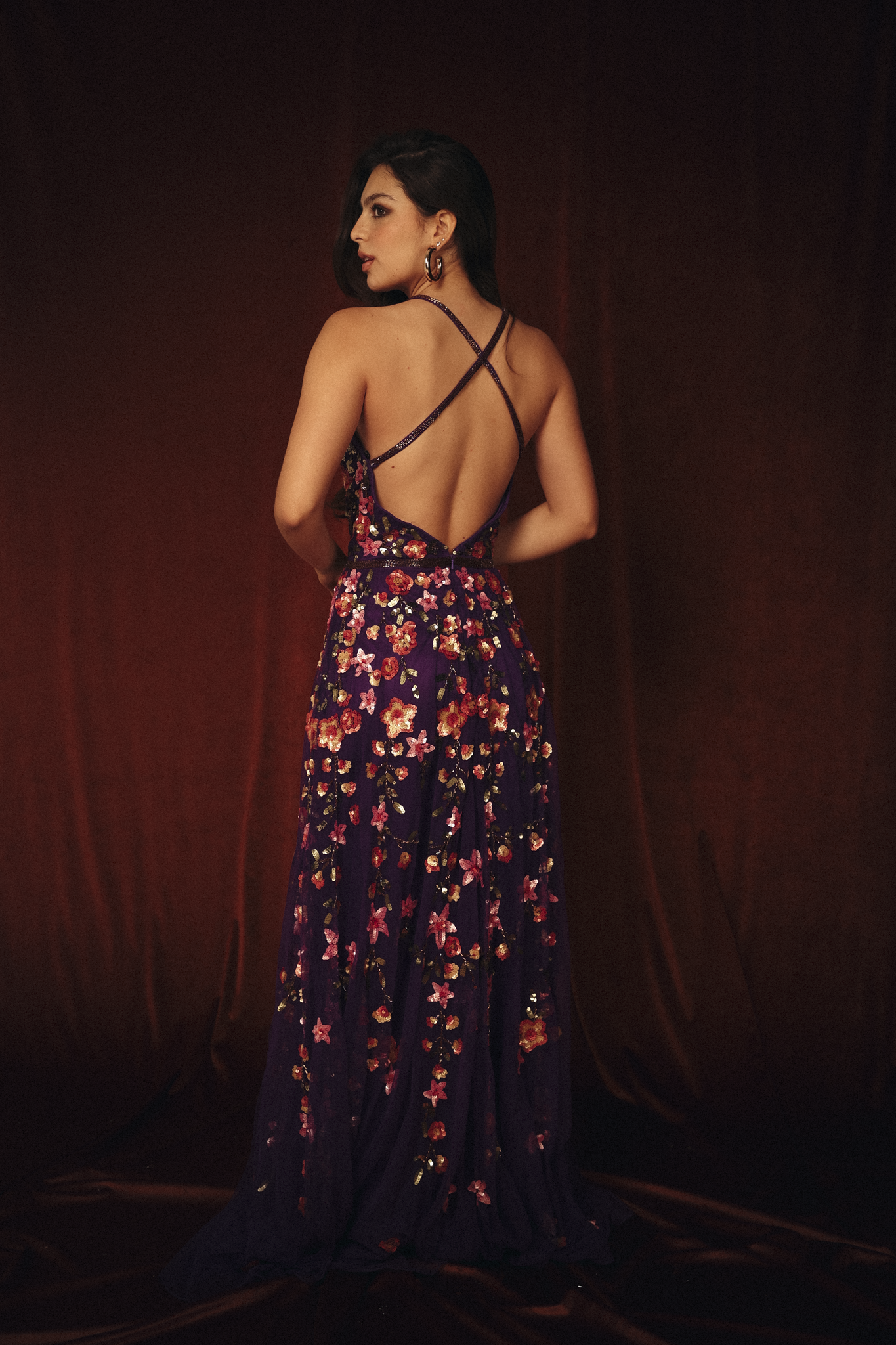 Long Beaded Garden Dress in Blue