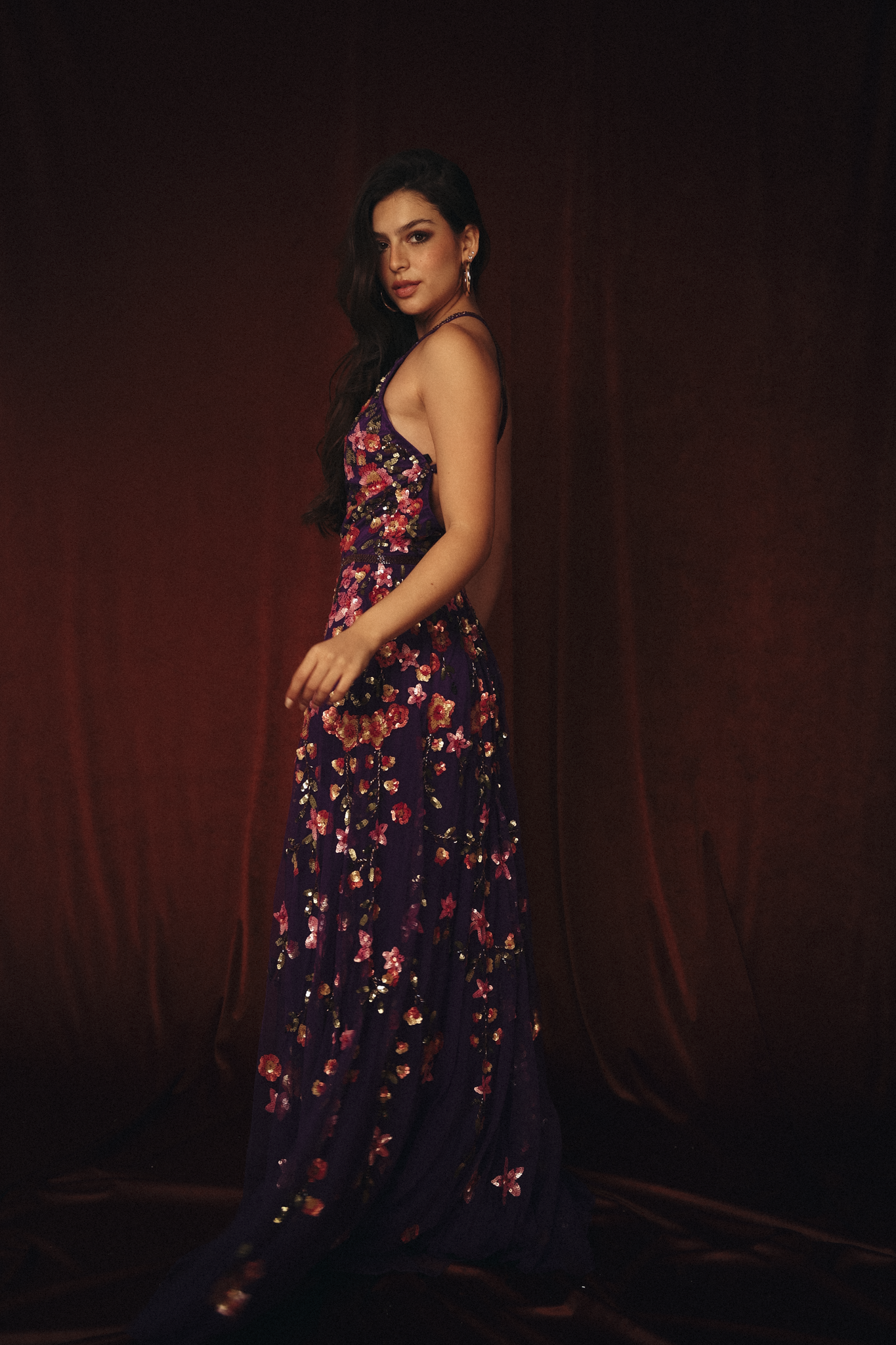 Long Beaded Garden Dress in Blue