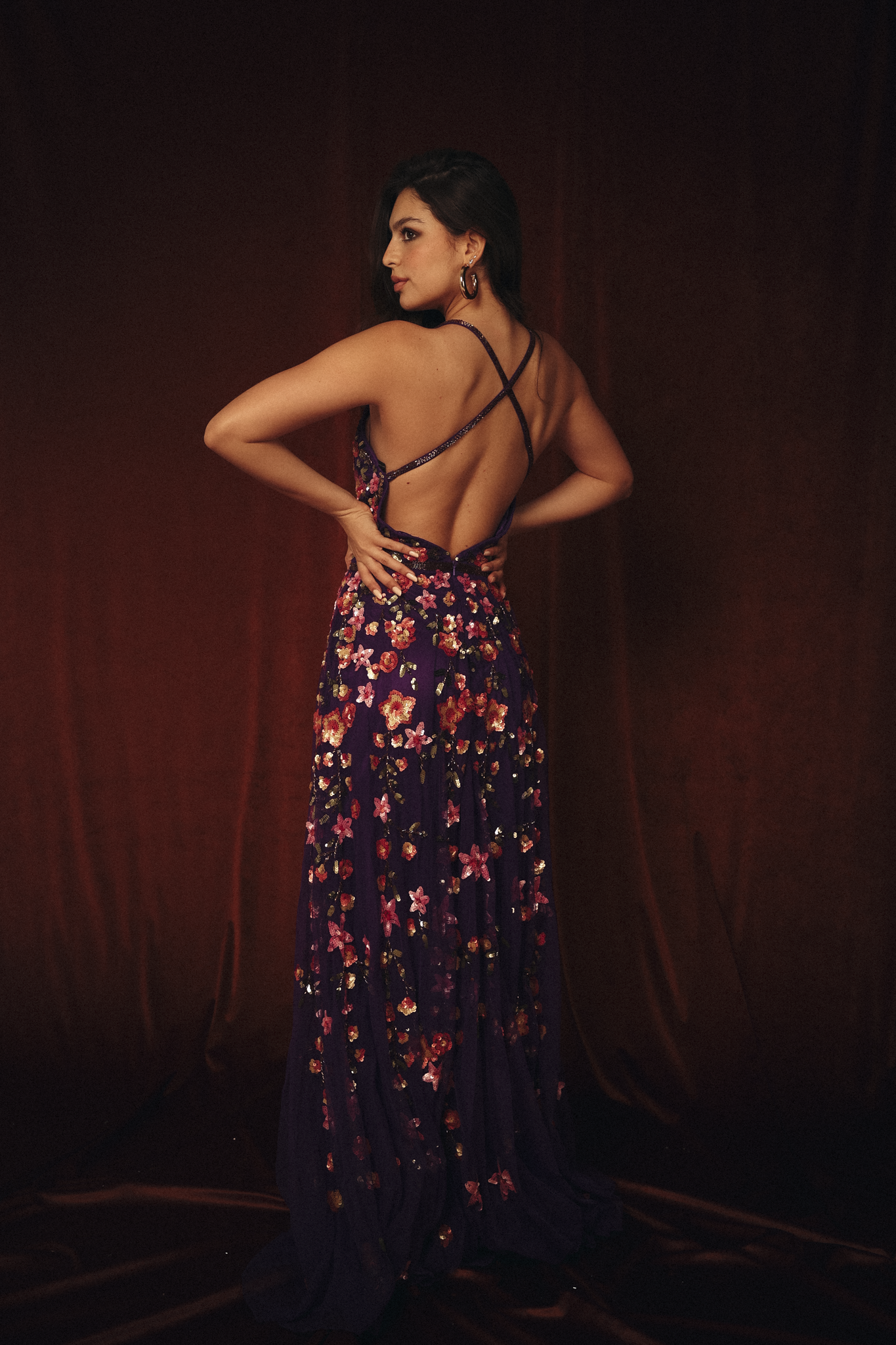 Long Beaded Garden Dress in Blue