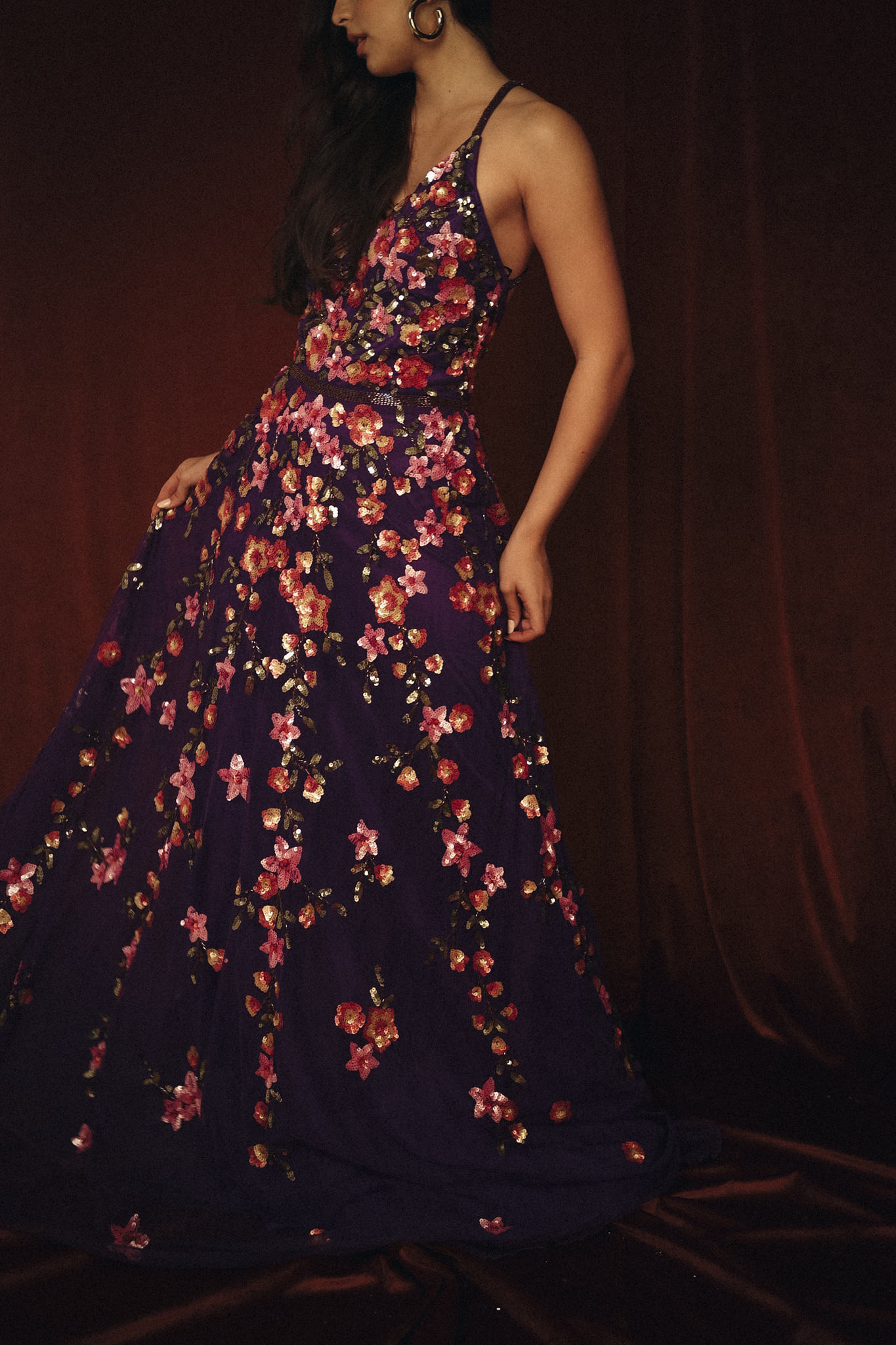 Long Beaded Garden Dress in Blue