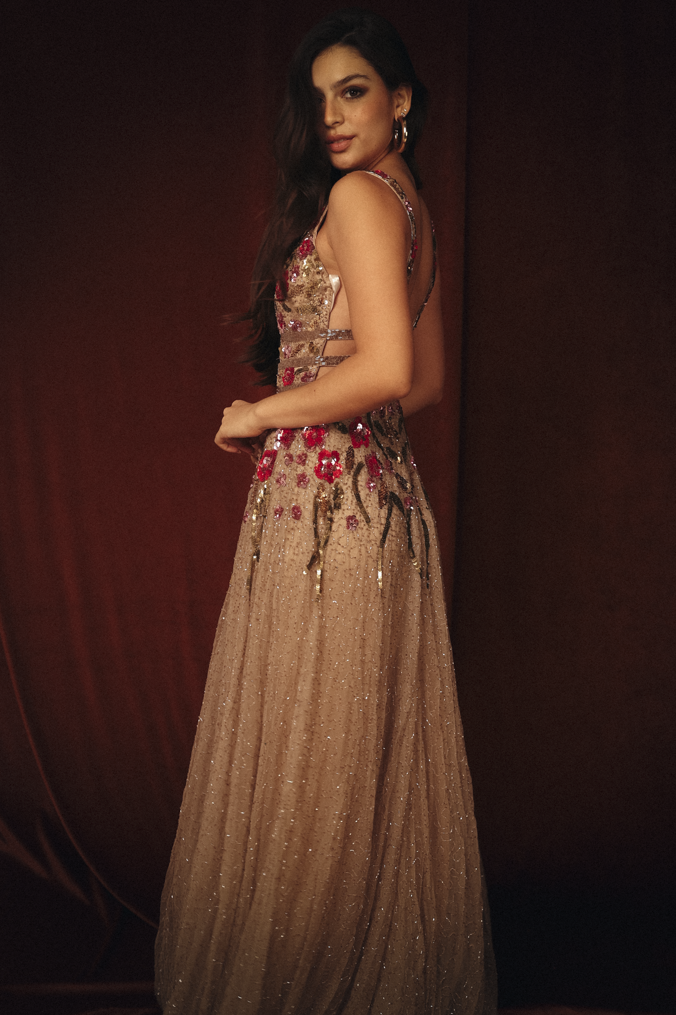 Long Beaded Garden Dress in Beige