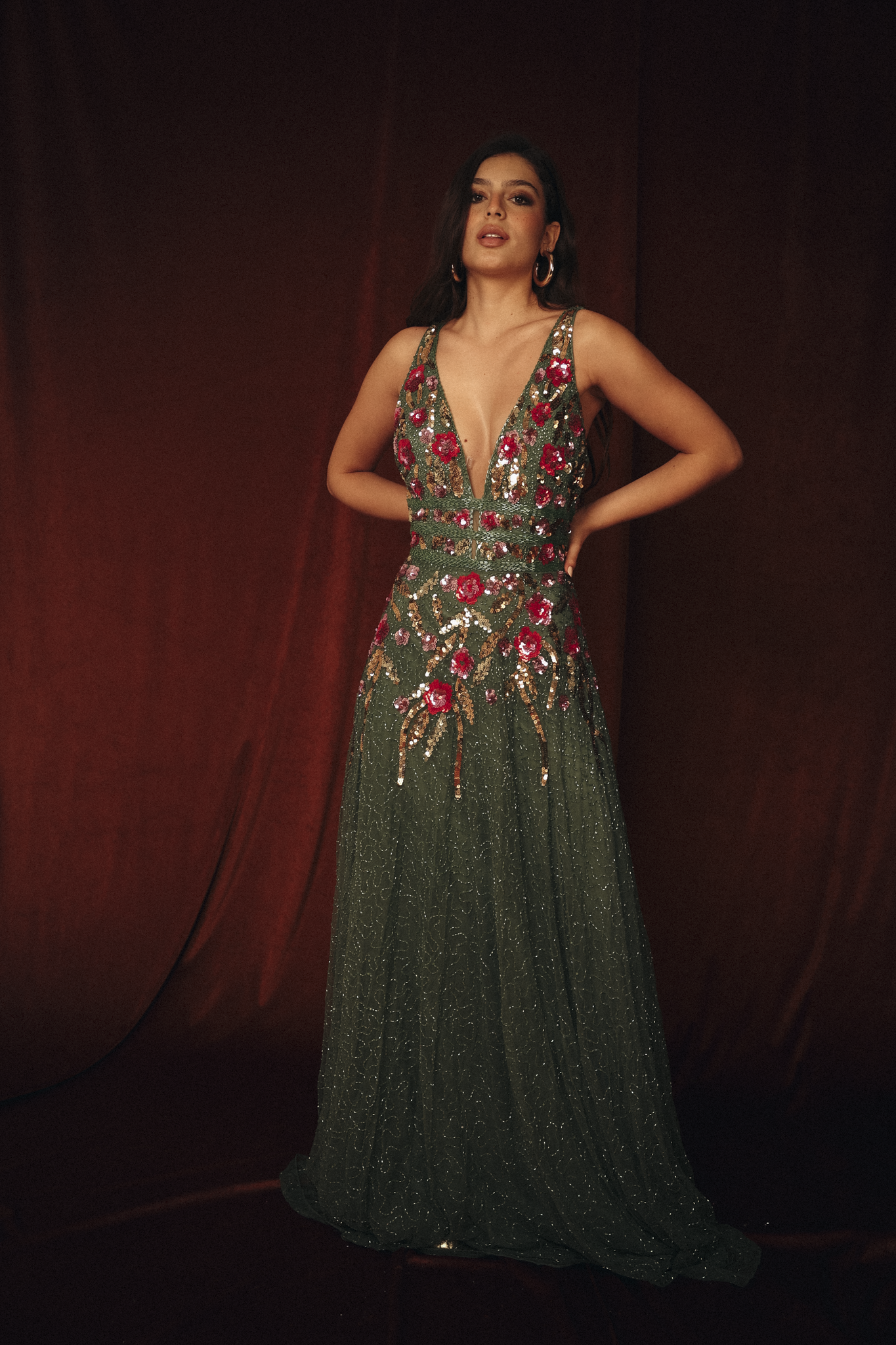 Long Beaded Garden Dress in Green