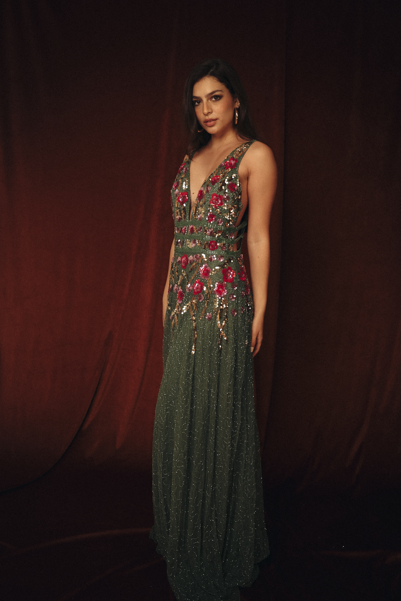 Long Beaded Garden Dress in Green