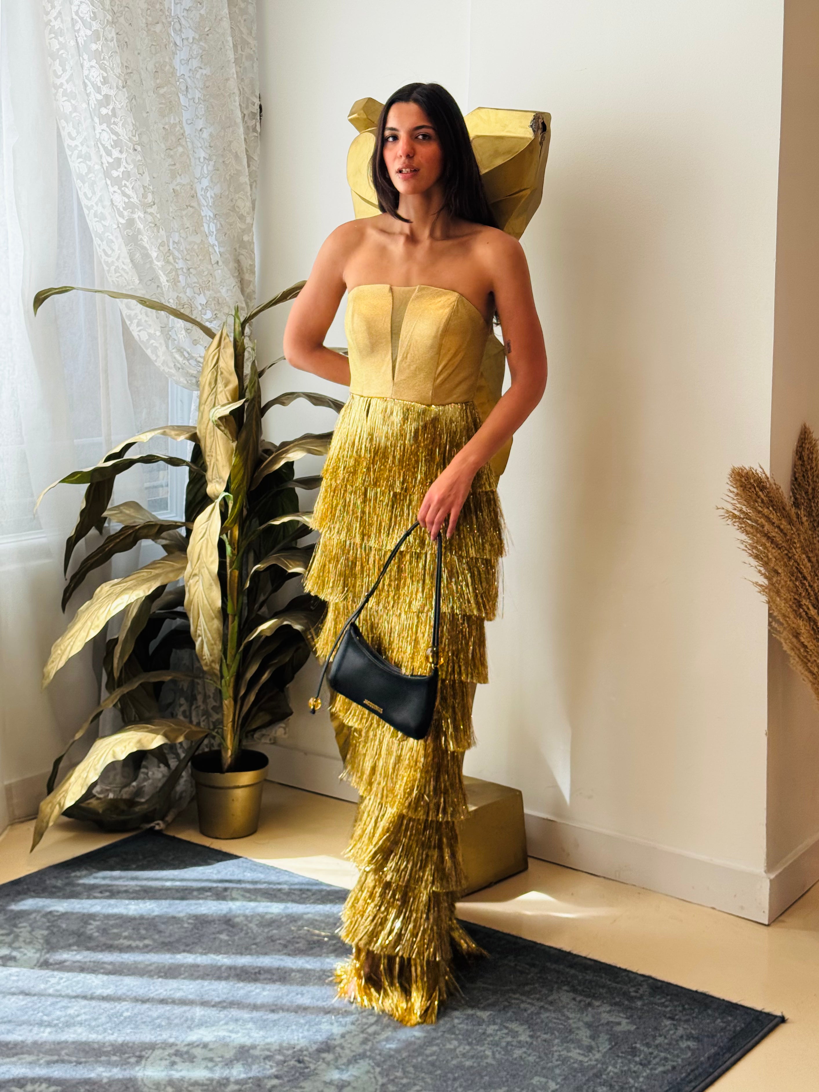 Strapless Shimmery dress in Gold