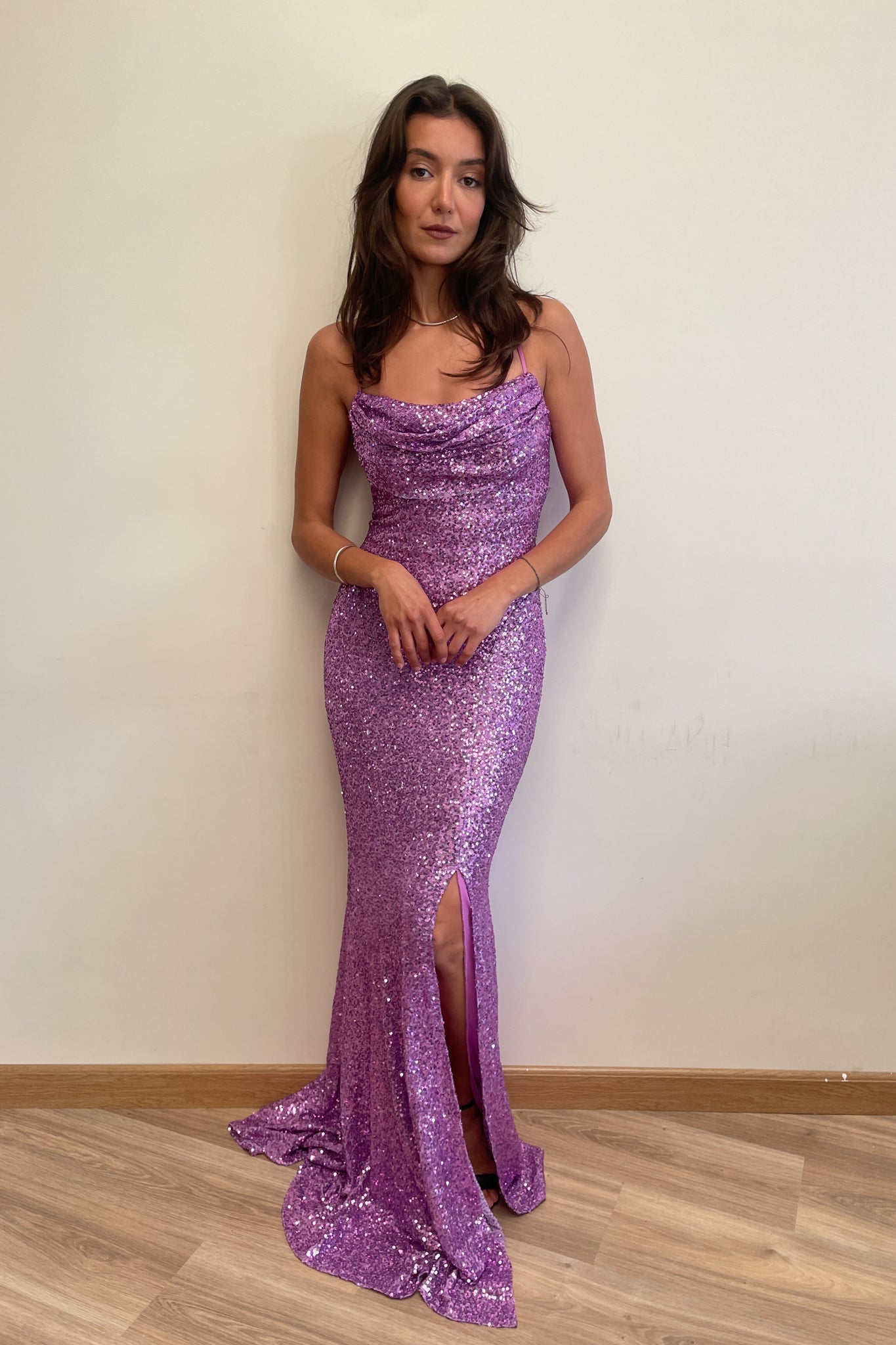 Sequin backless dress in lilac