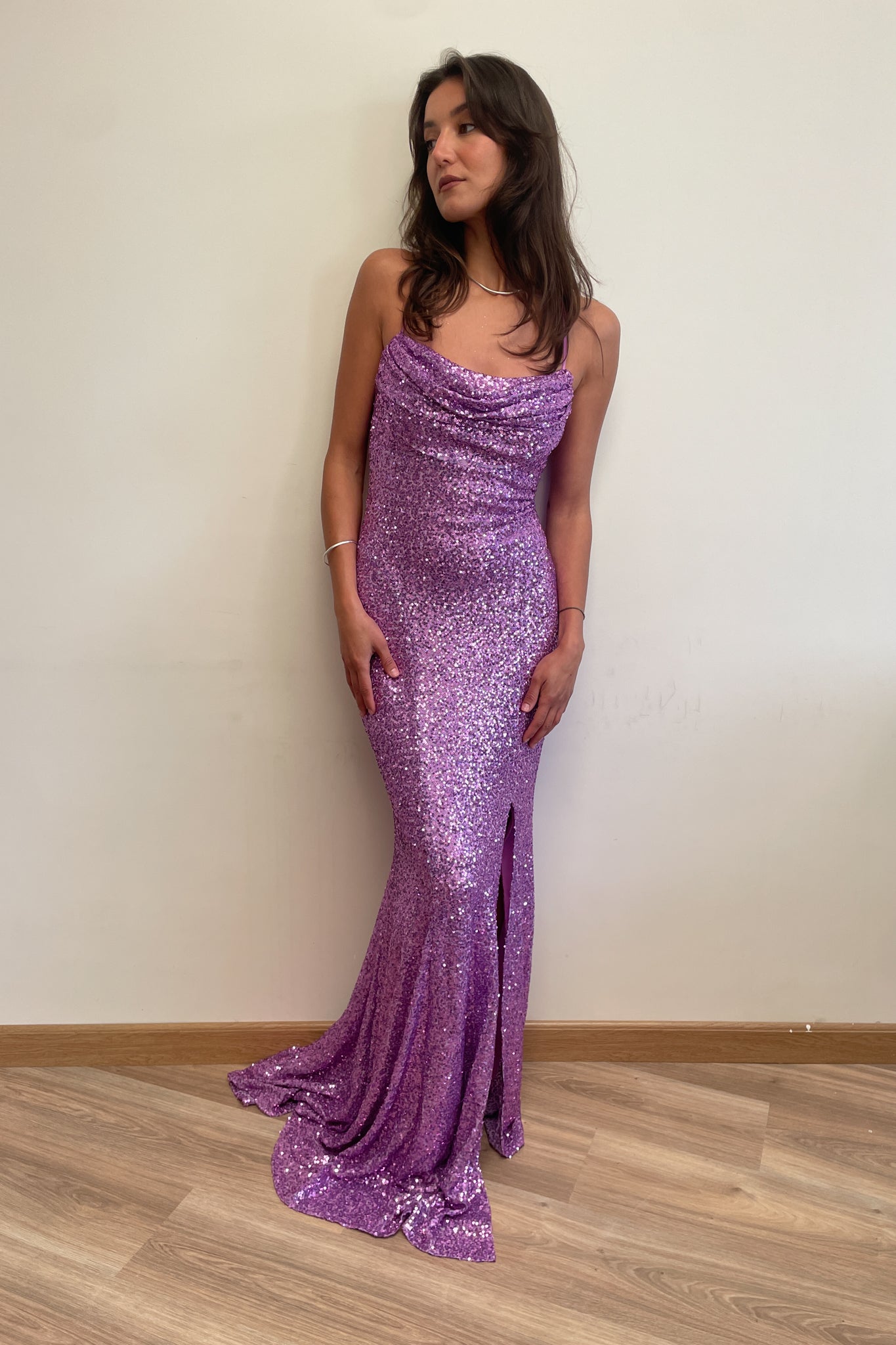 Sequin backless dress in lilac