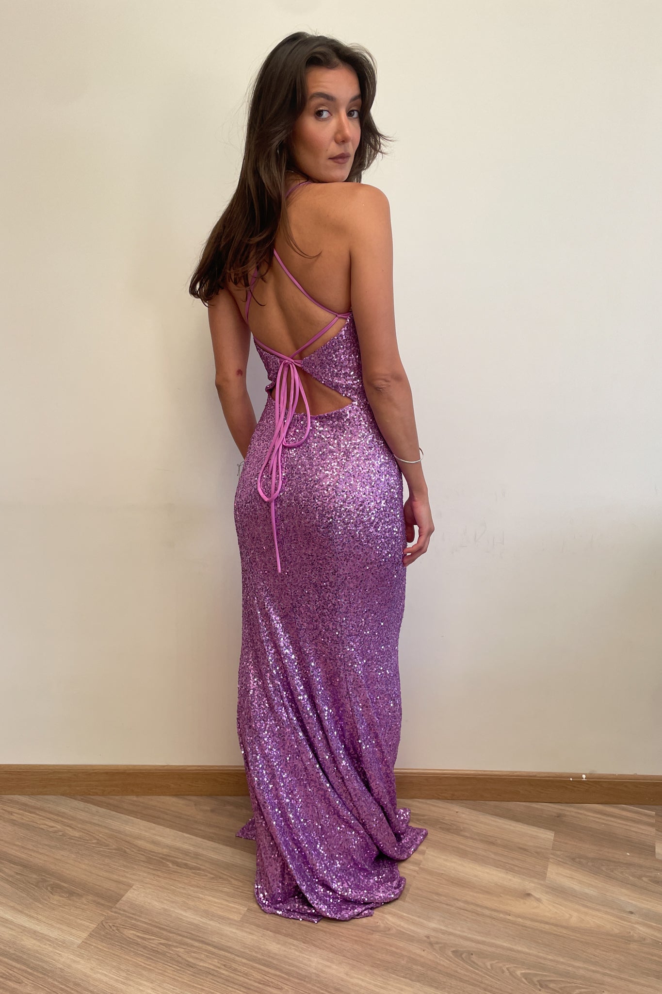 Sequin backless dress in lilac