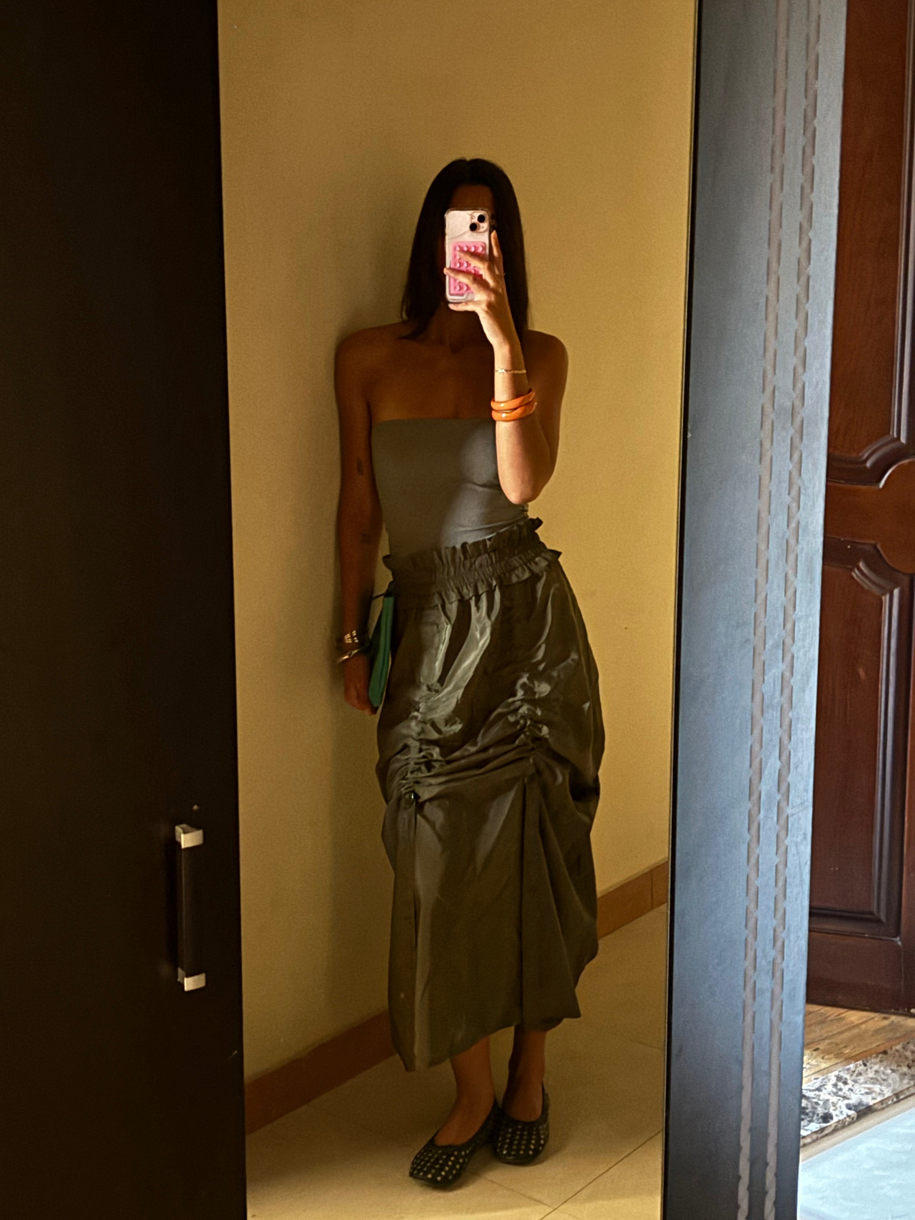 Cinched adjustable skirt in Dark Green