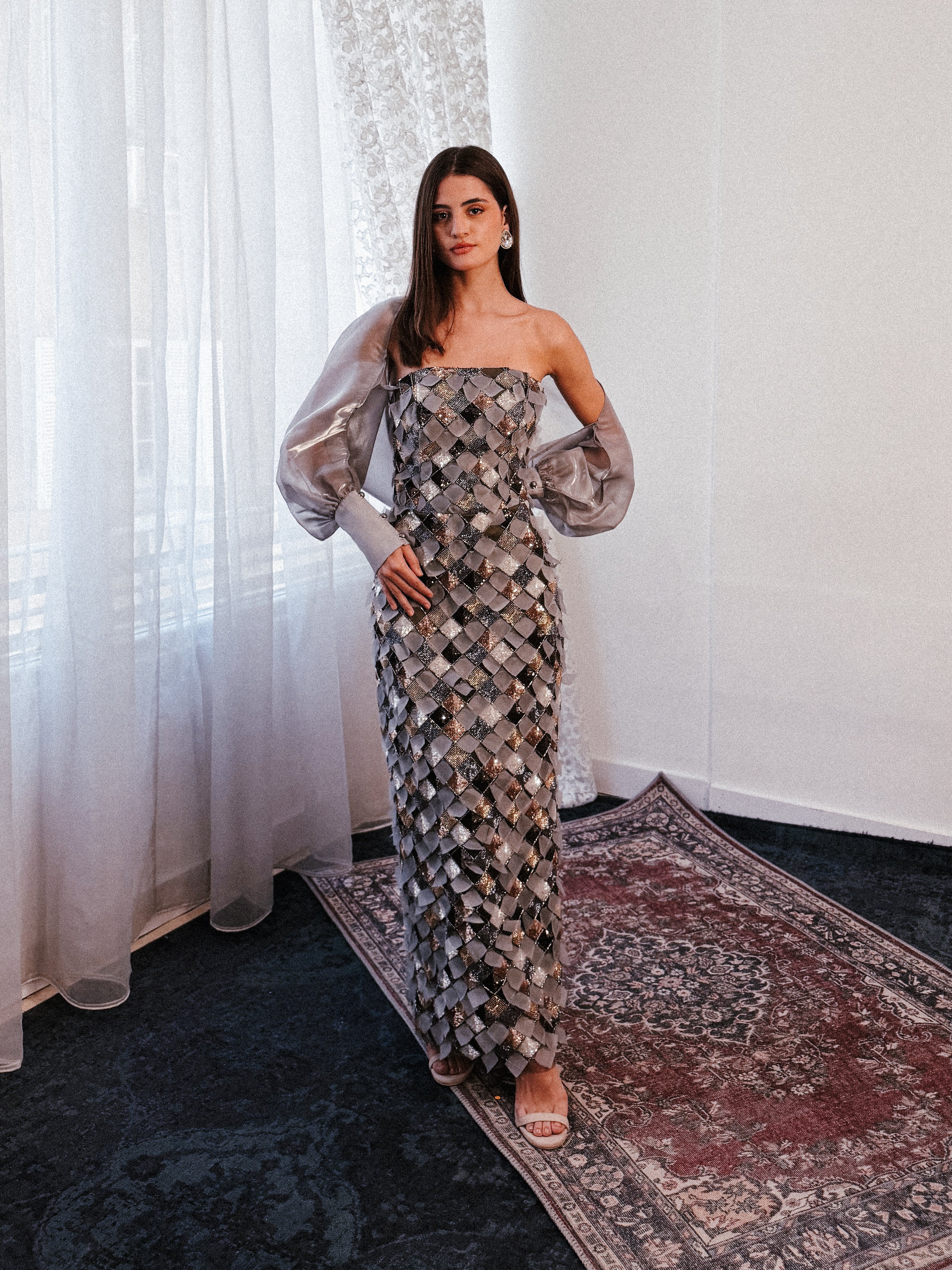 Beaded Tube Dress in Olive with Cover up
