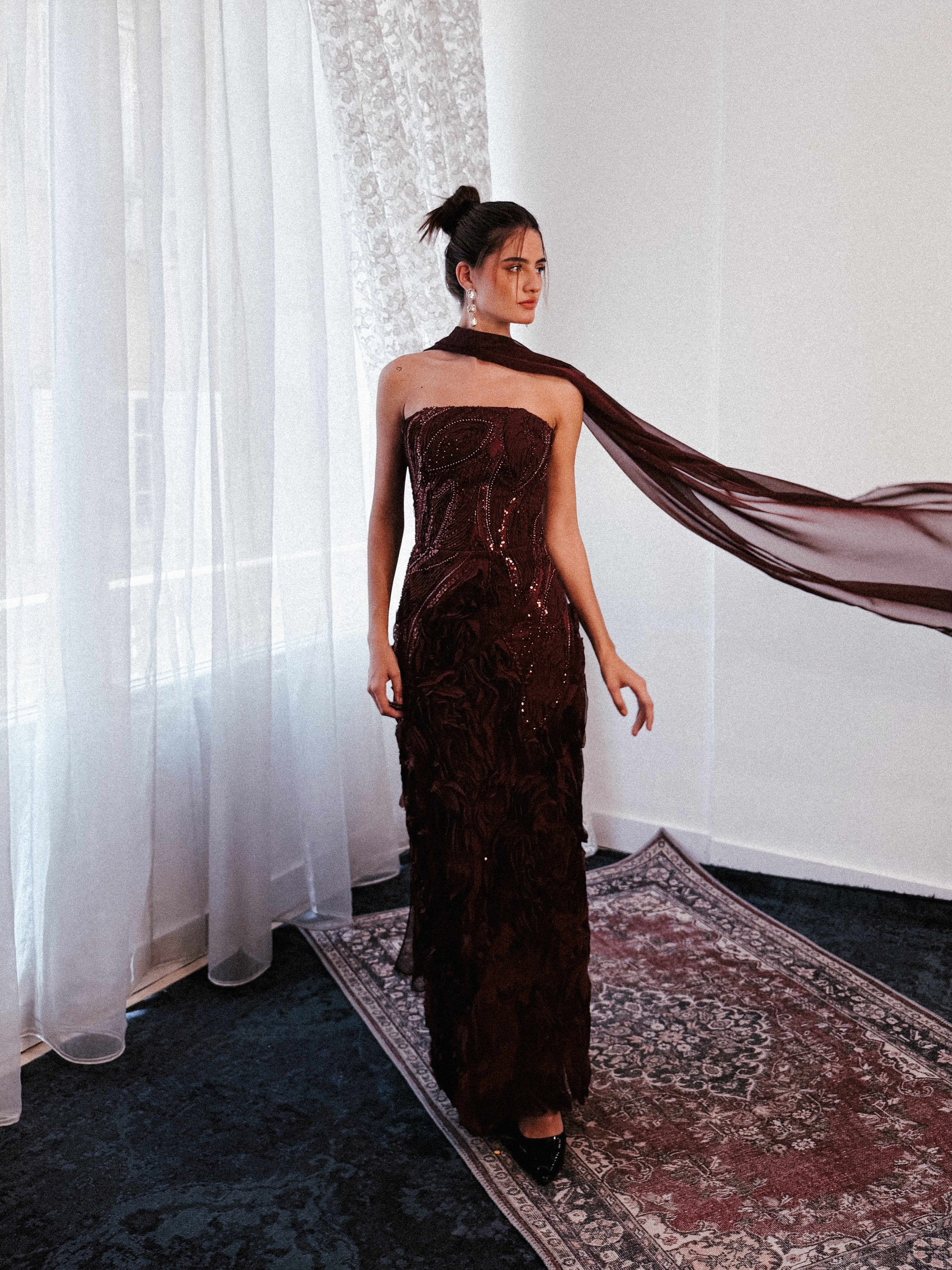Beaded Tube Dress in burgundy – Weaving Grace