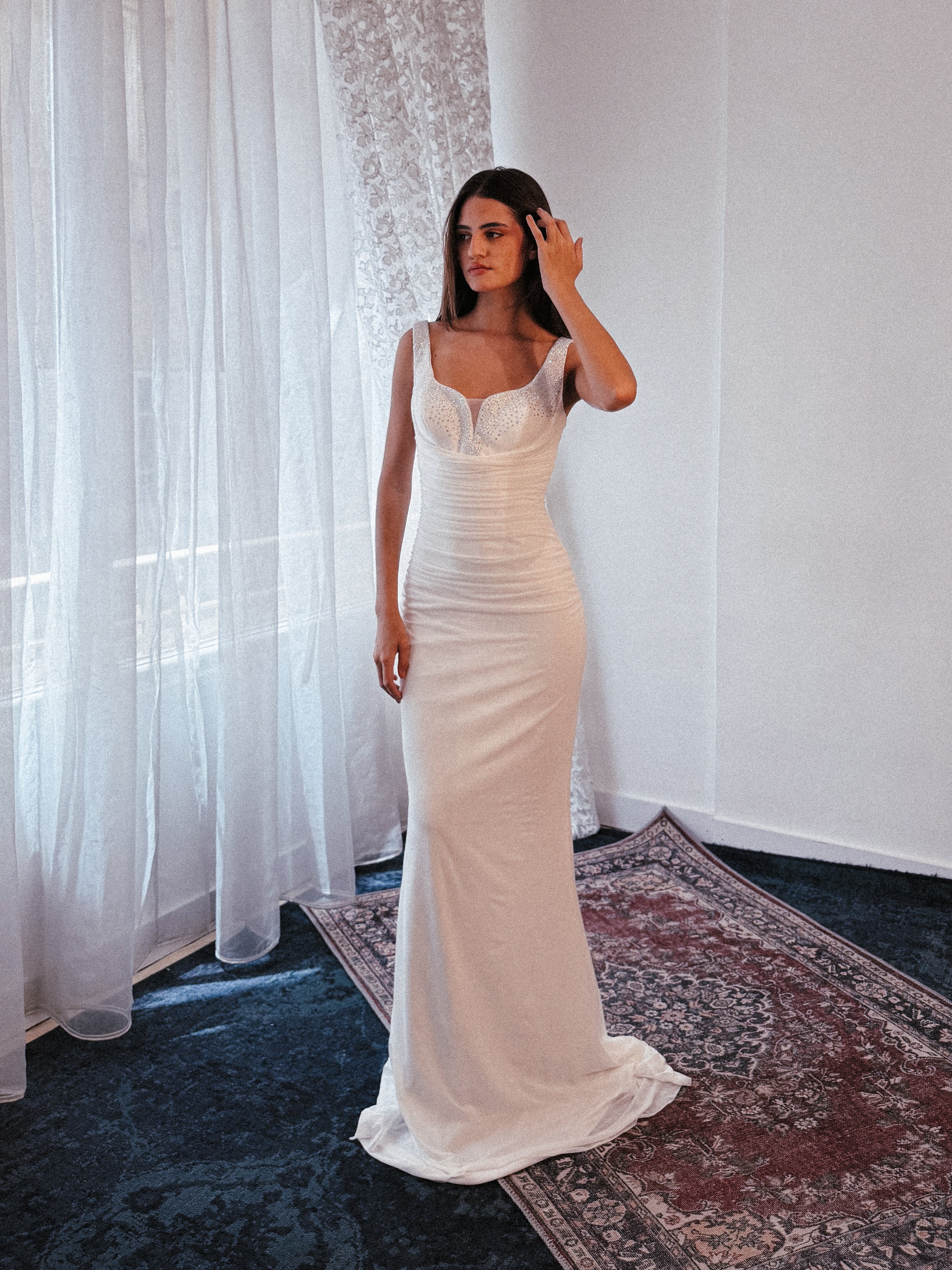 Draped dress in White