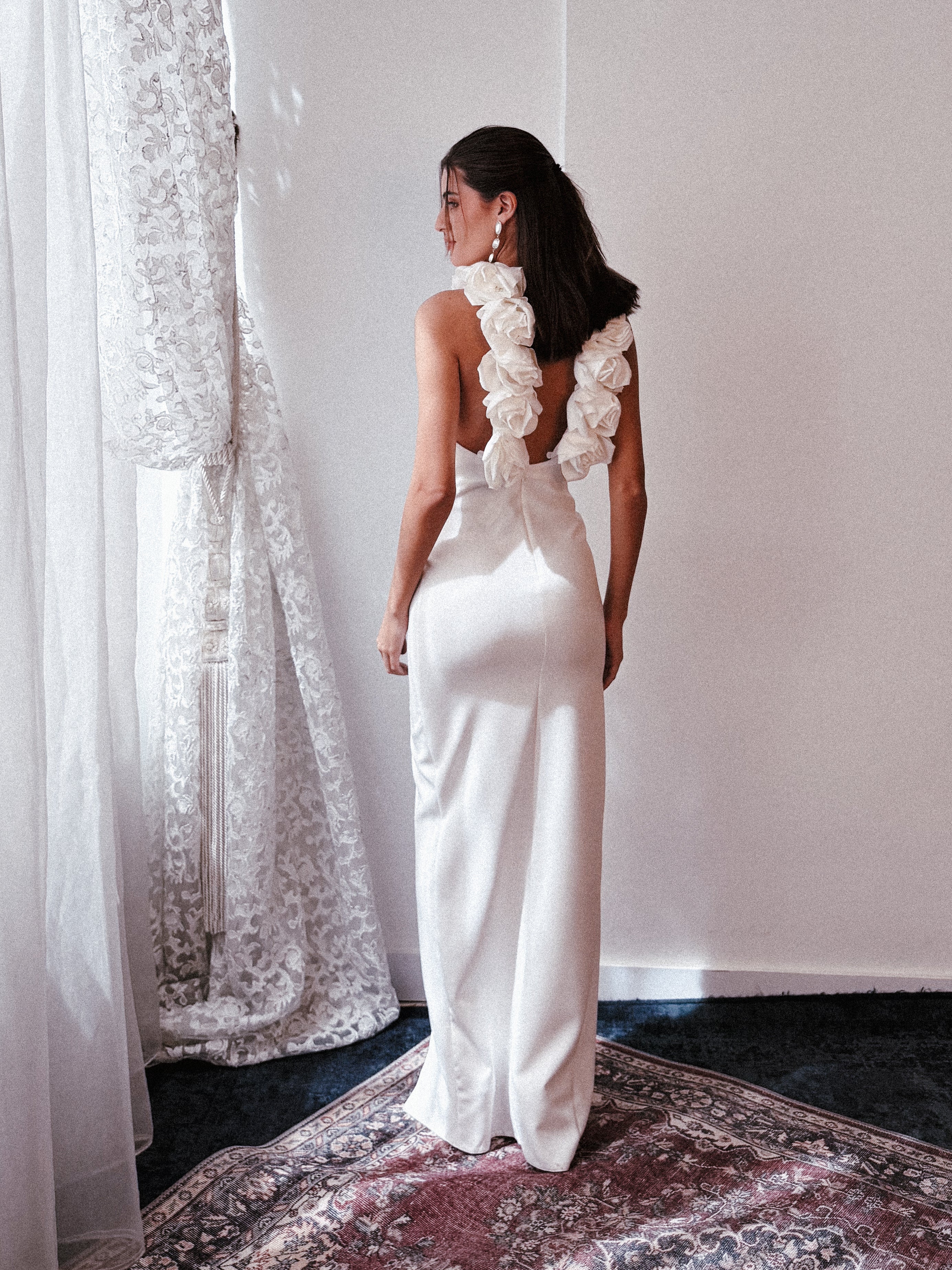 Halter neck flower dress in White