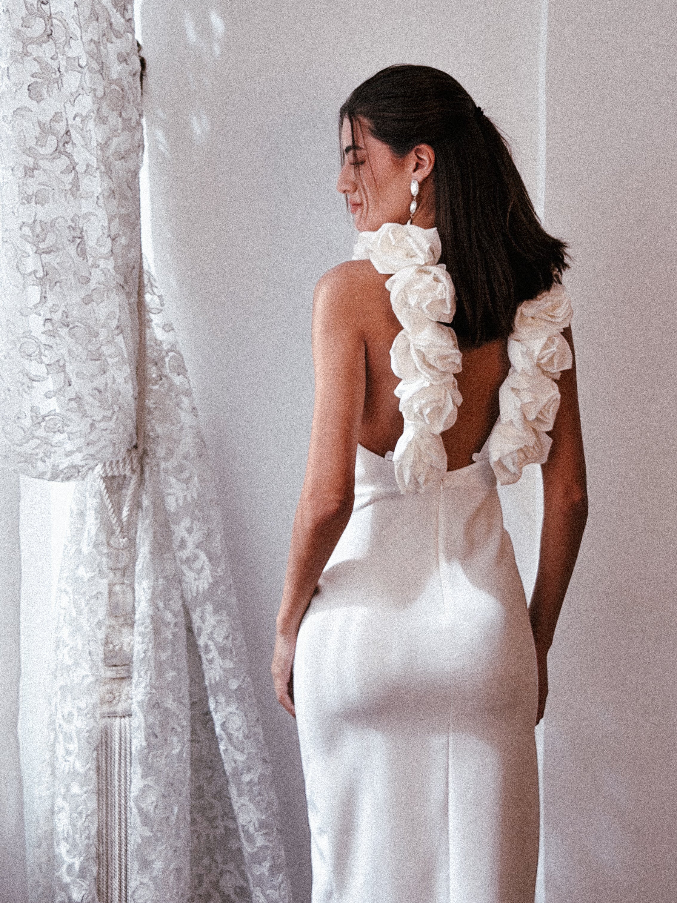 Halter neck flower dress in White