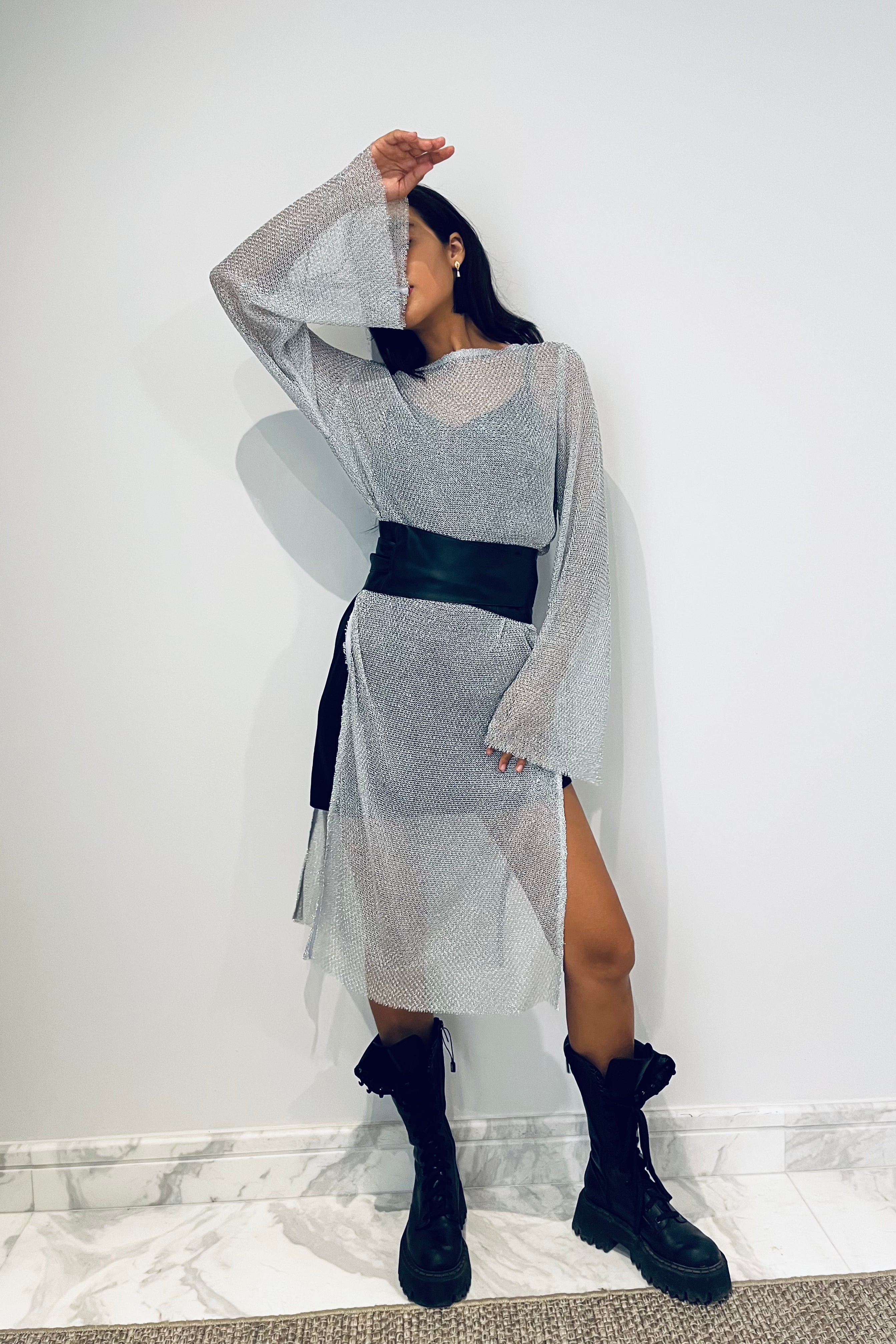 The Mesh Cover Dress in Silver