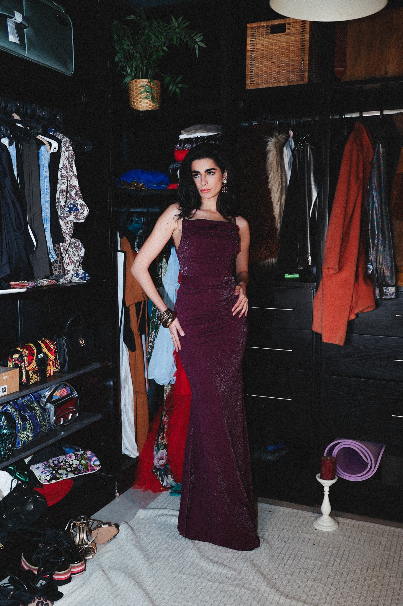 Strappy long dress in purple