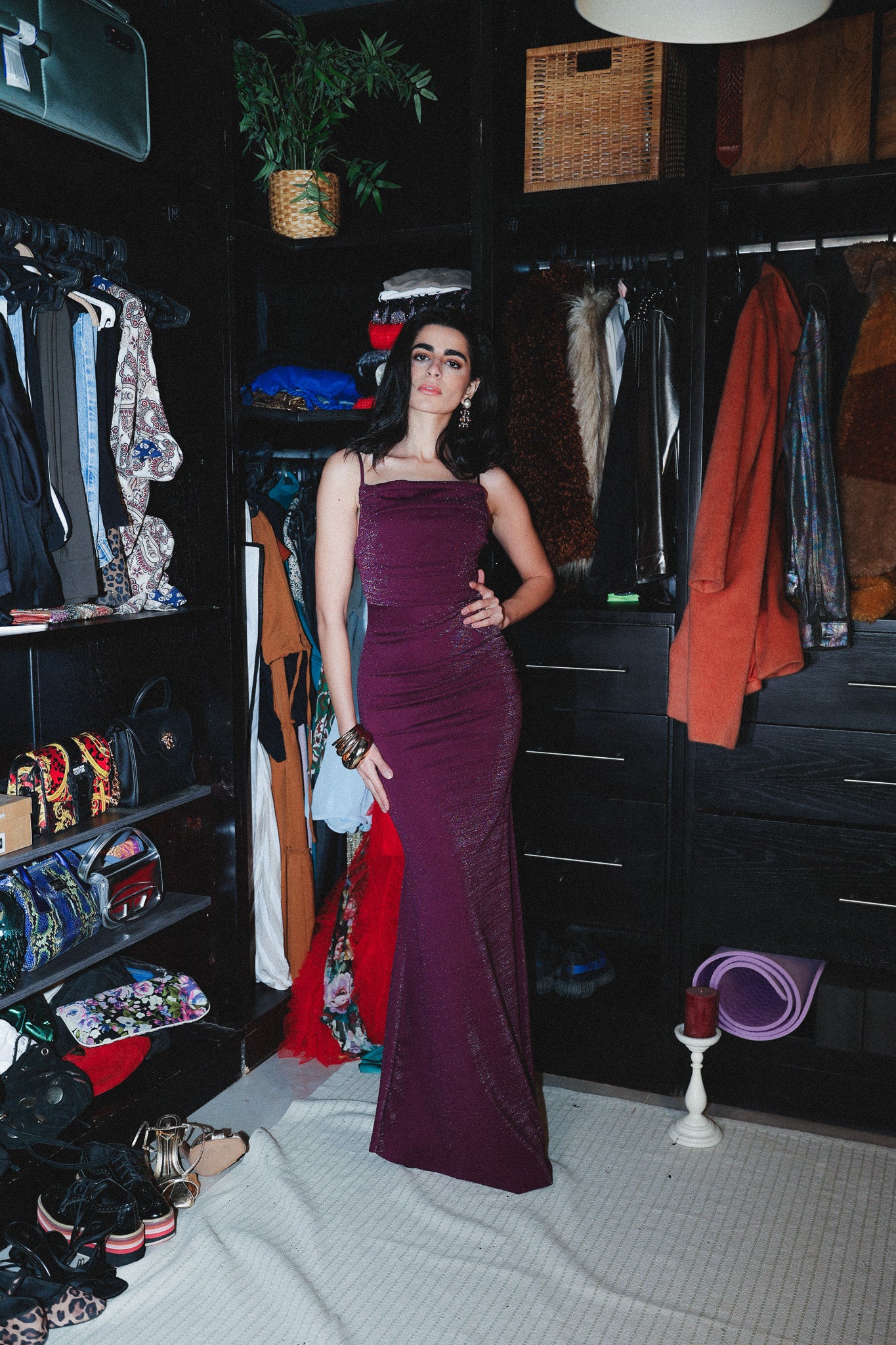 Strappy long dress in purple