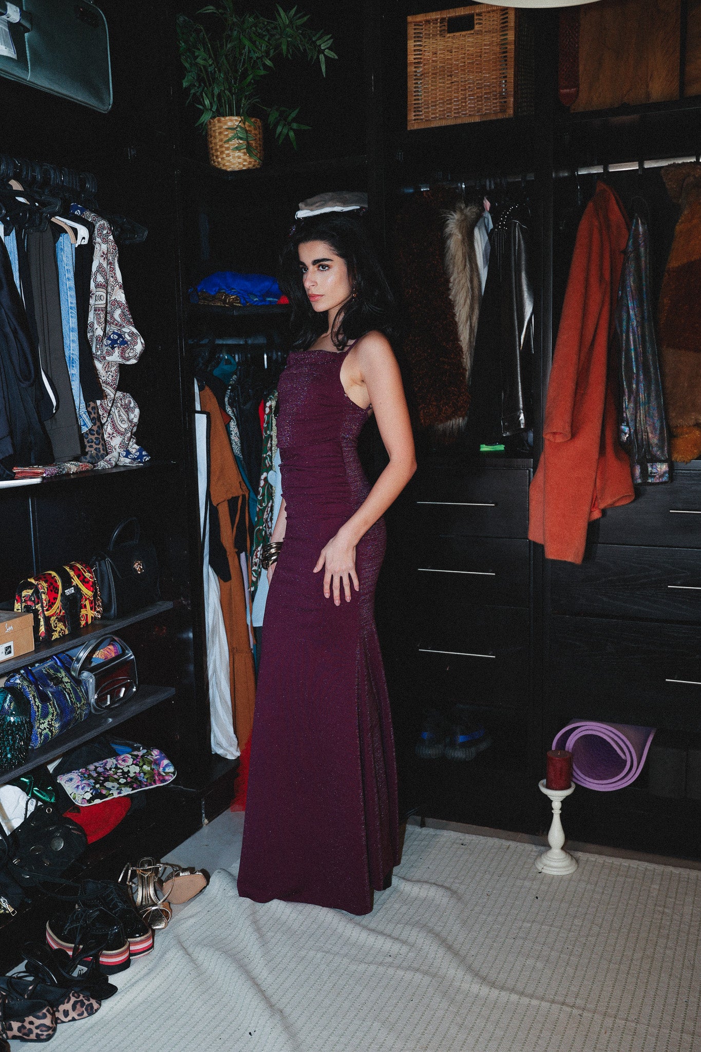 Strappy long dress in purple