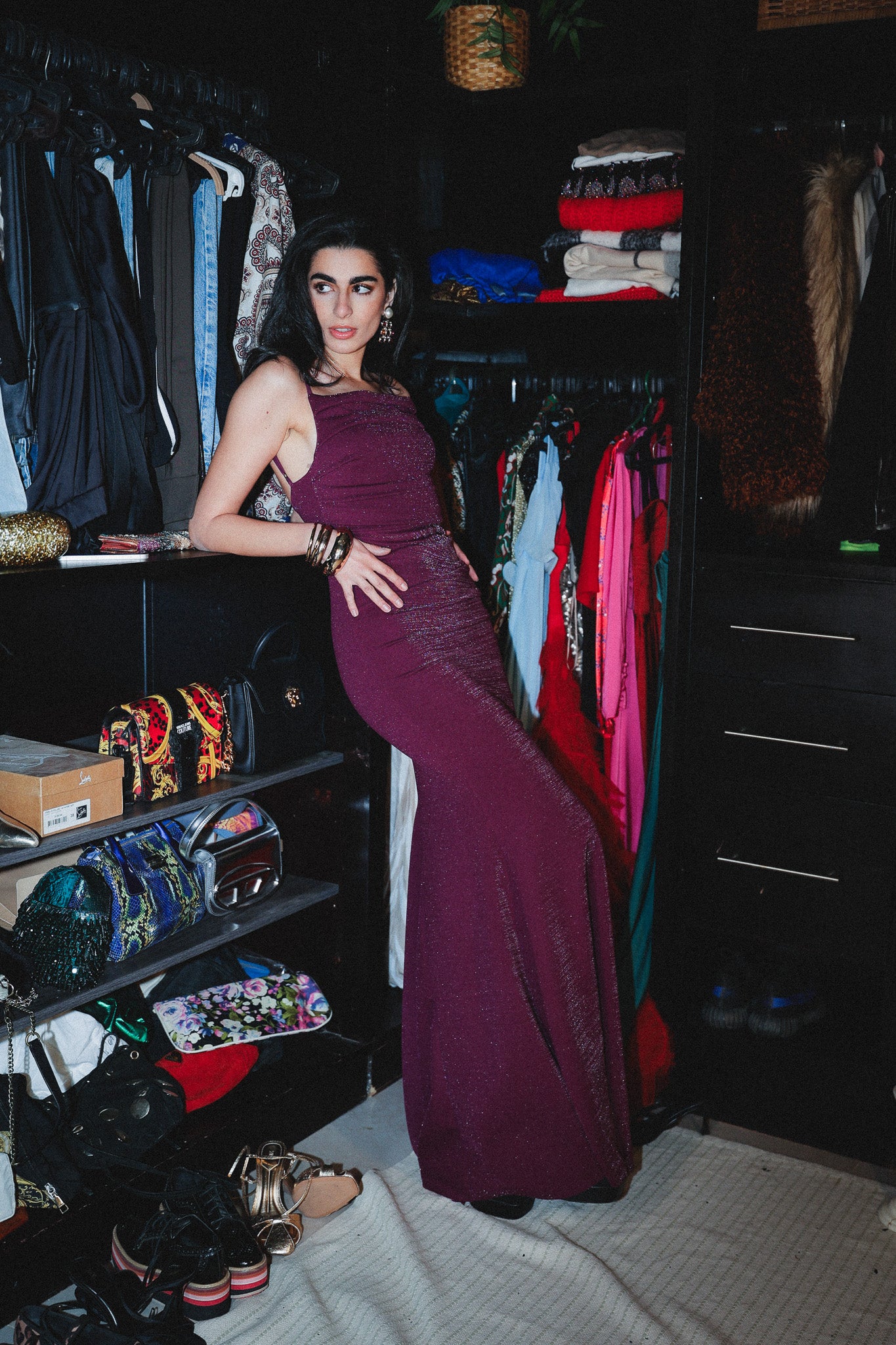 Strappy long dress in purple