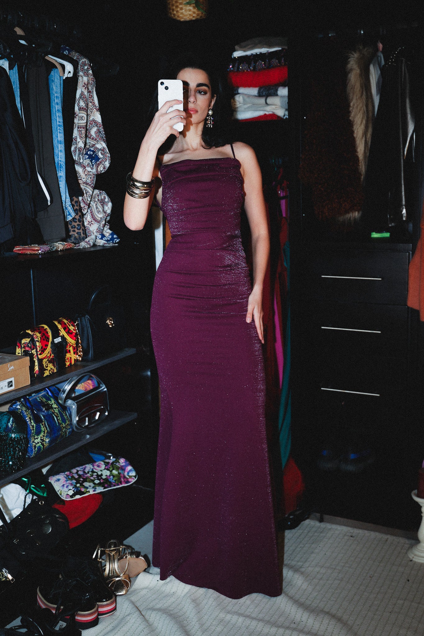 Strappy long dress in purple