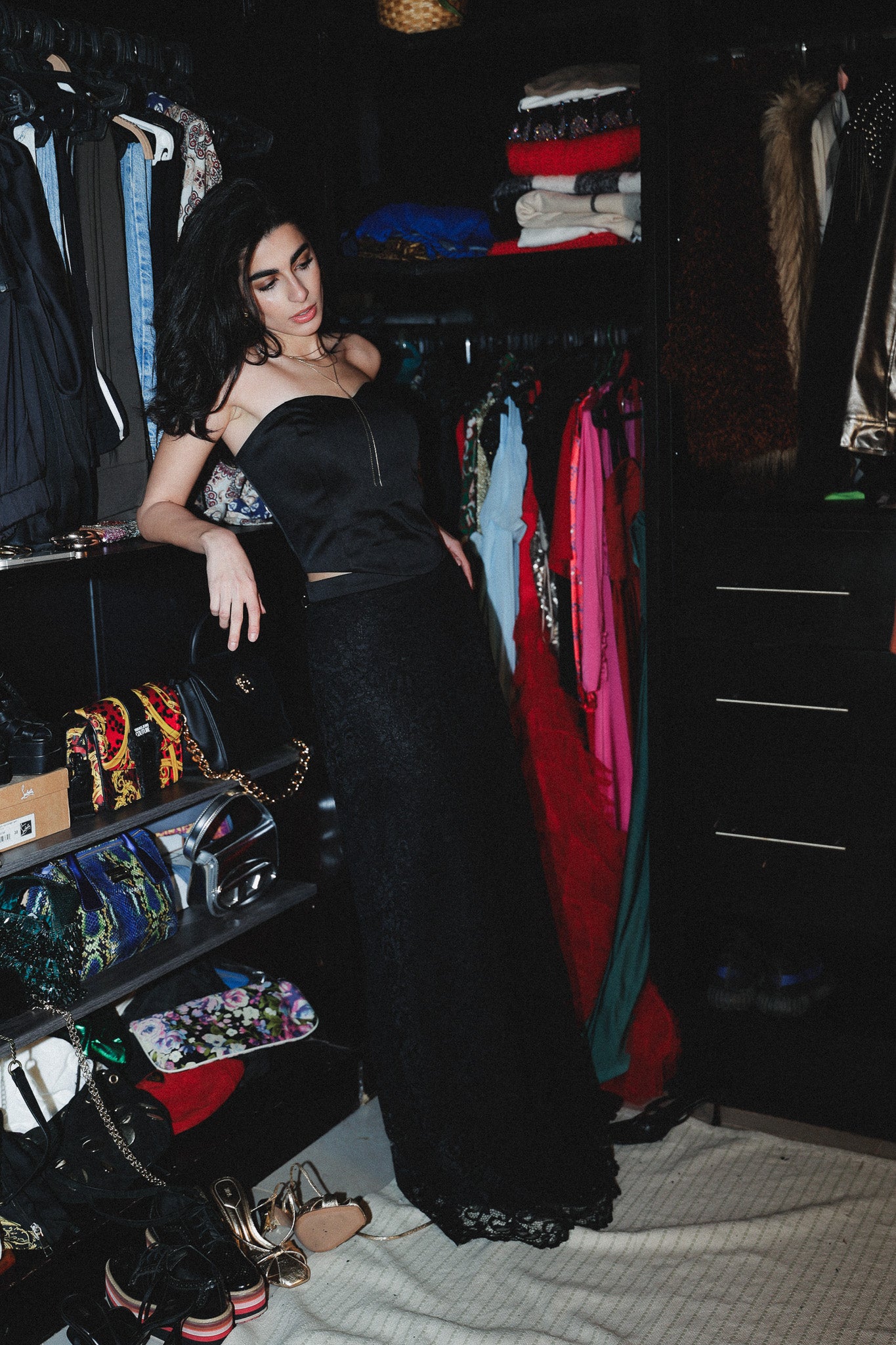 Corset set with long skirt in black