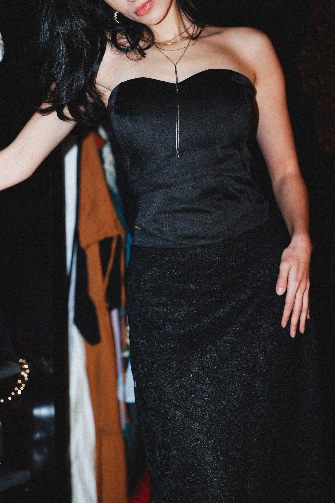 Corset set with long skirt in black