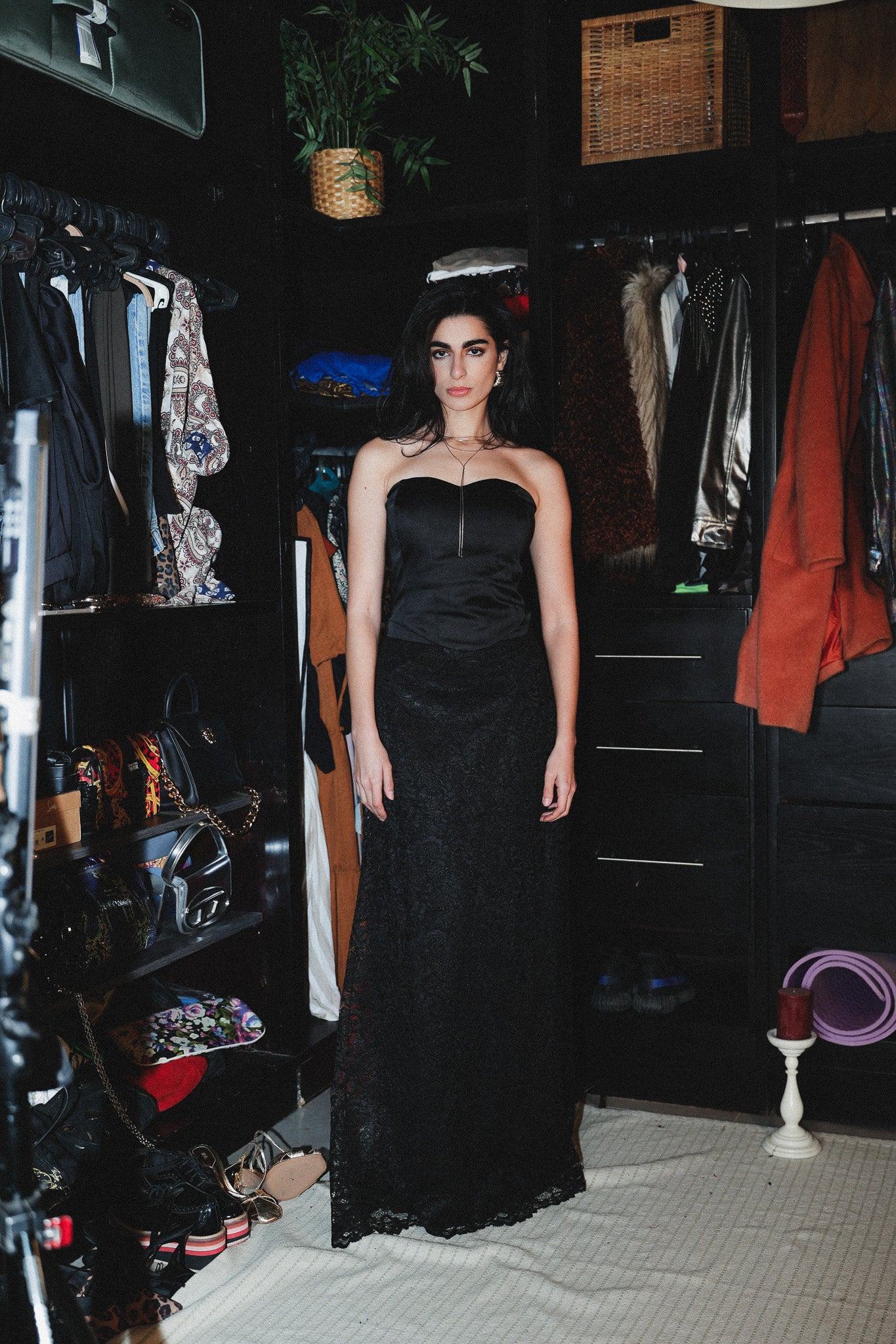 Corset set with long skirt in black