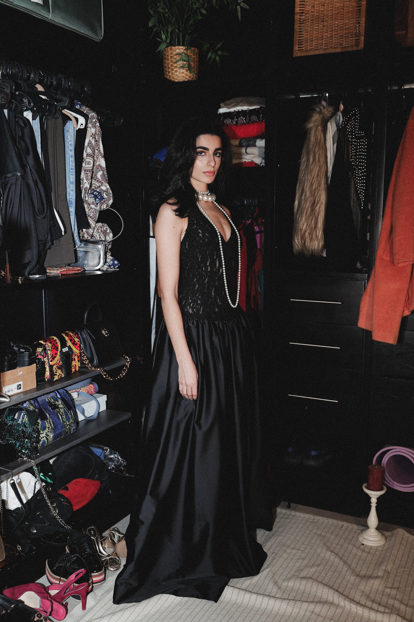 Halter neck long dress in black