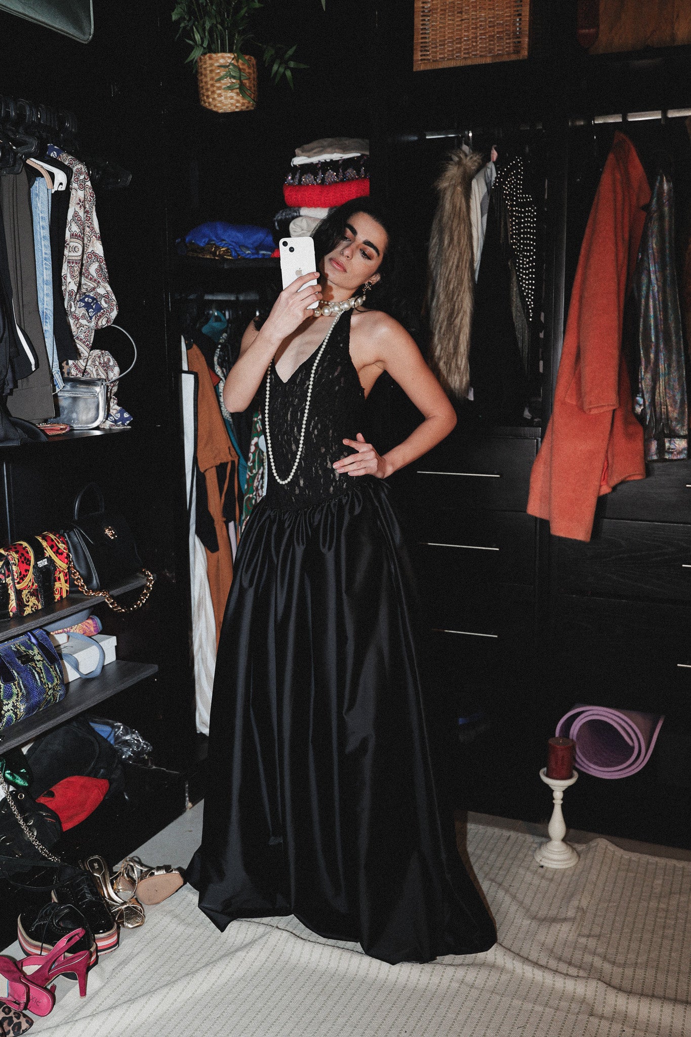 Halter neck long dress in black