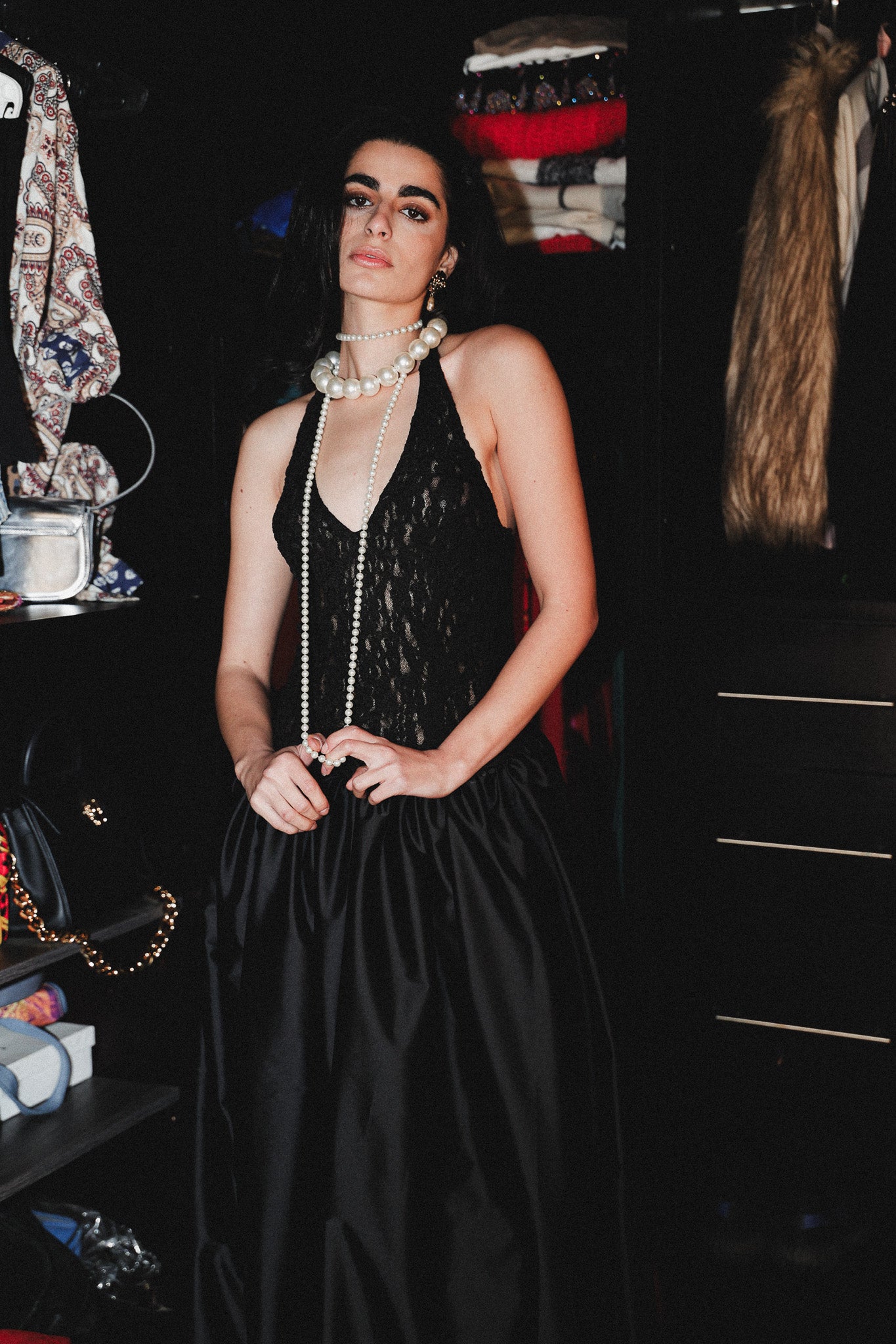 Halter neck long dress in black