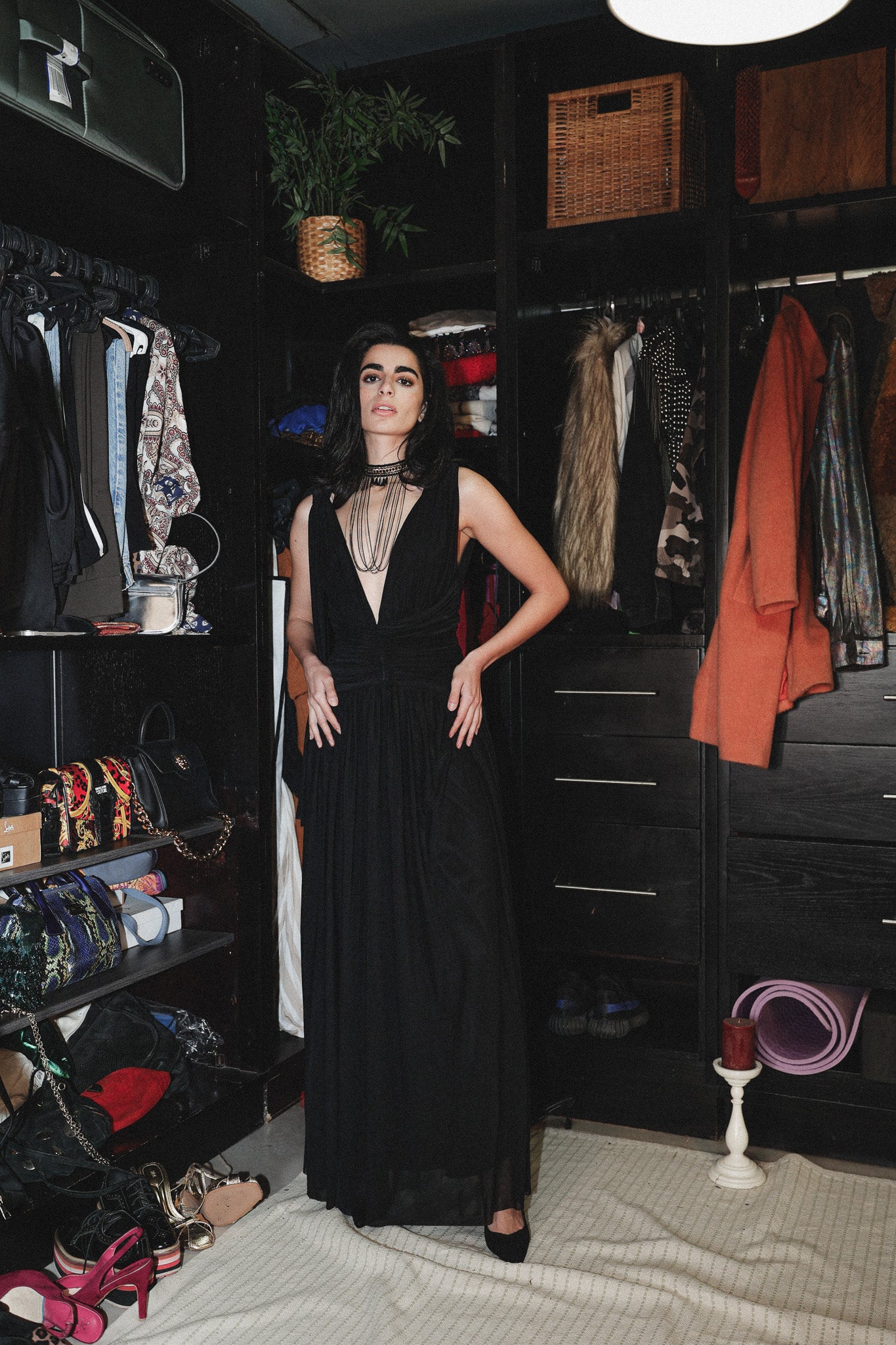 Backless tulle long dress in black