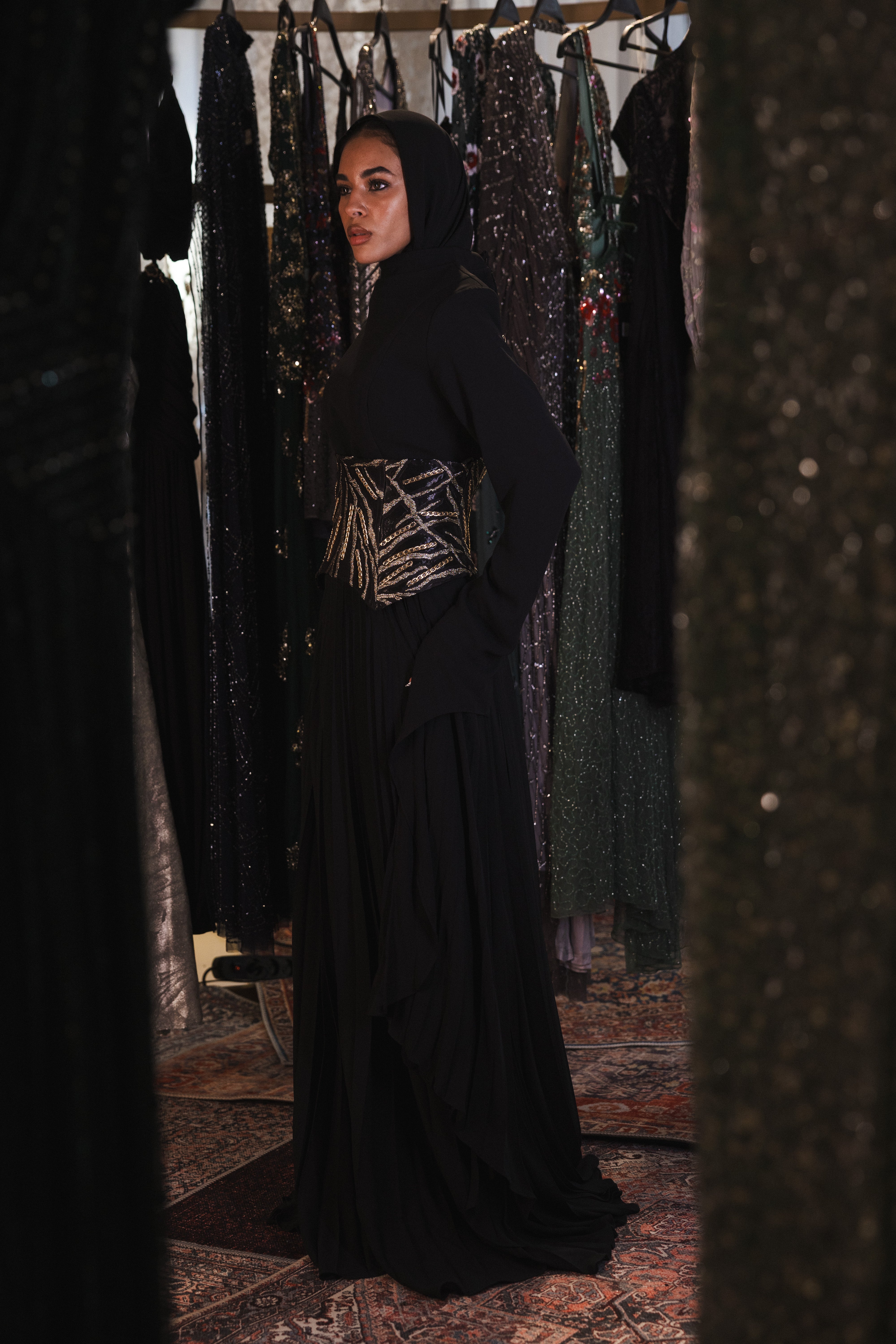 Plisse Long Sleeve With Corset In Black