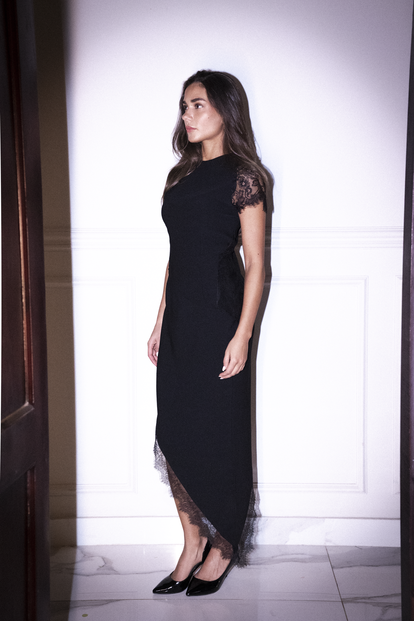 Asymmetrical Set with Lace Trim