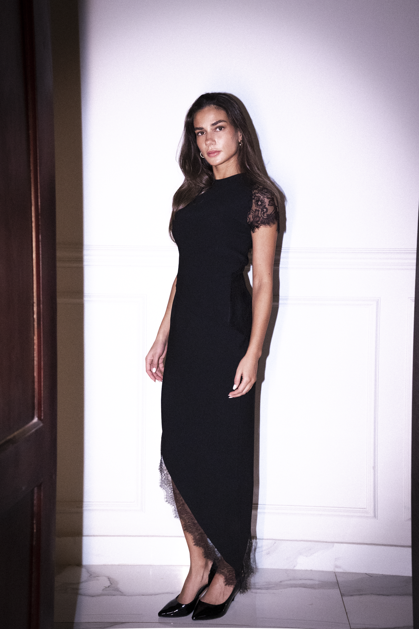 Asymmetrical Set with Lace Trim