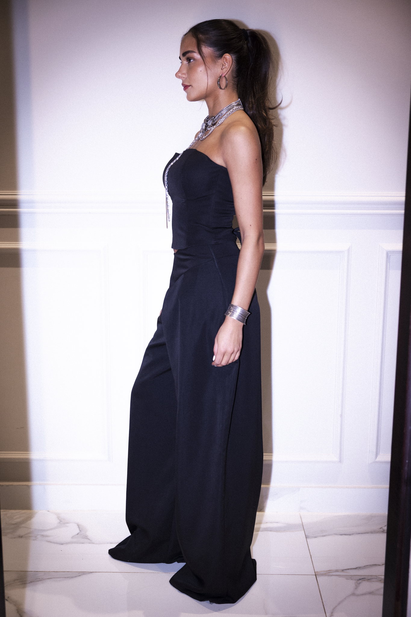 V wide leg suit pants in black