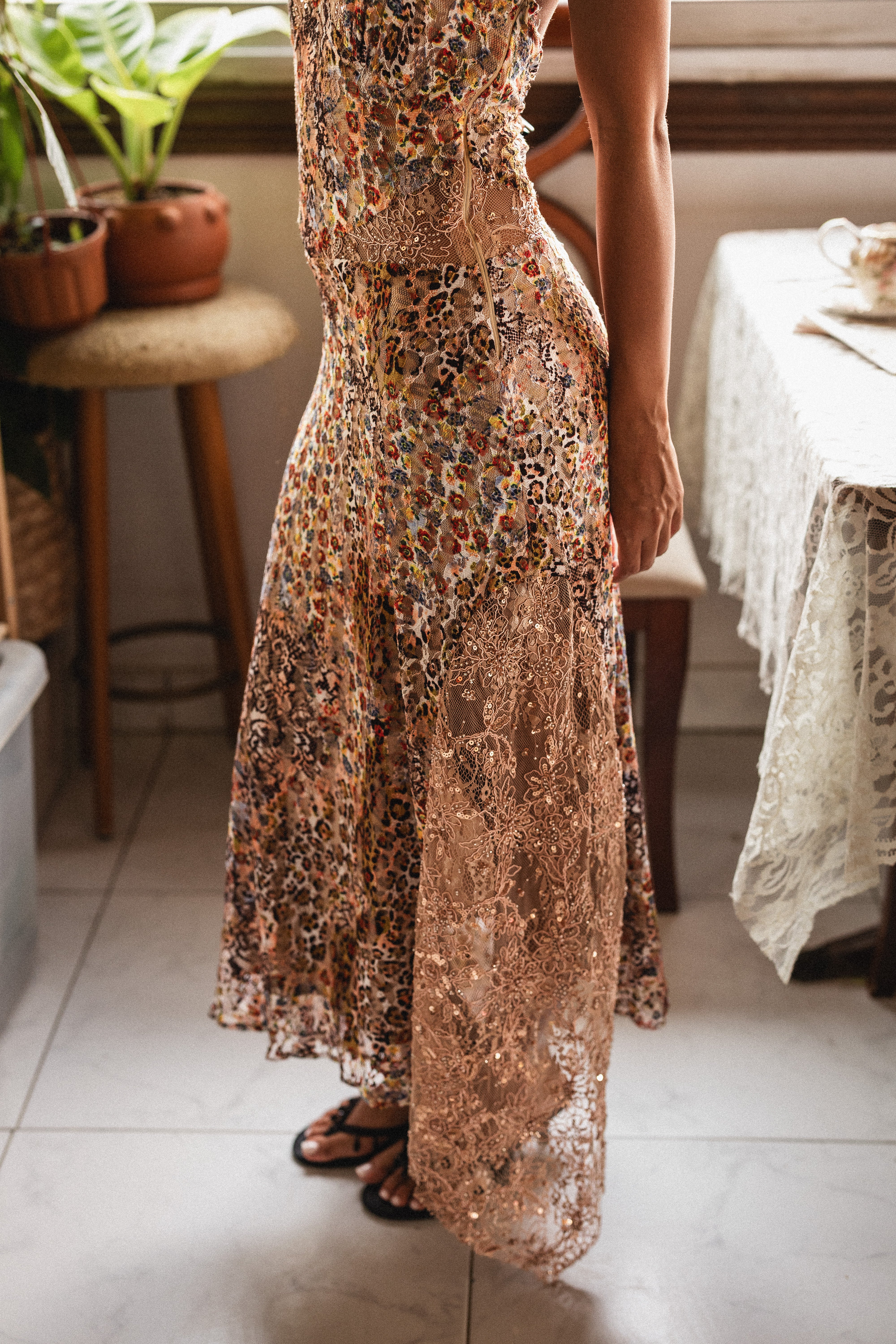 Look 7: Cut out multi fabric lace dress