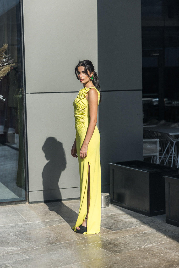 One shoulder long dress in Apple Green