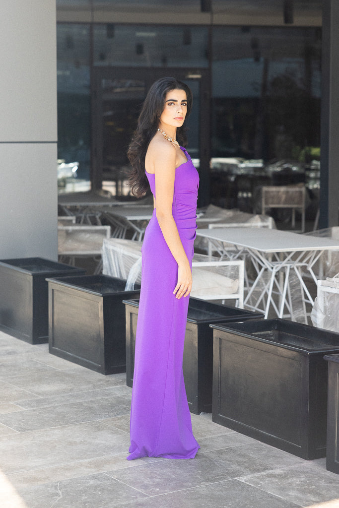 One shoulder long dress in Purple