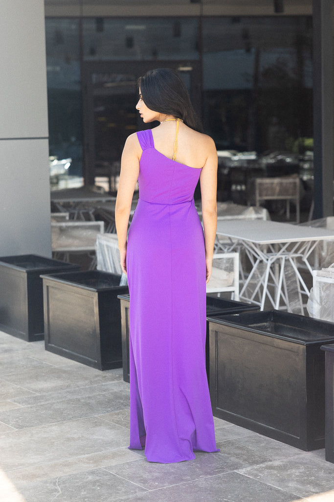 One shoulder long dress in Purple