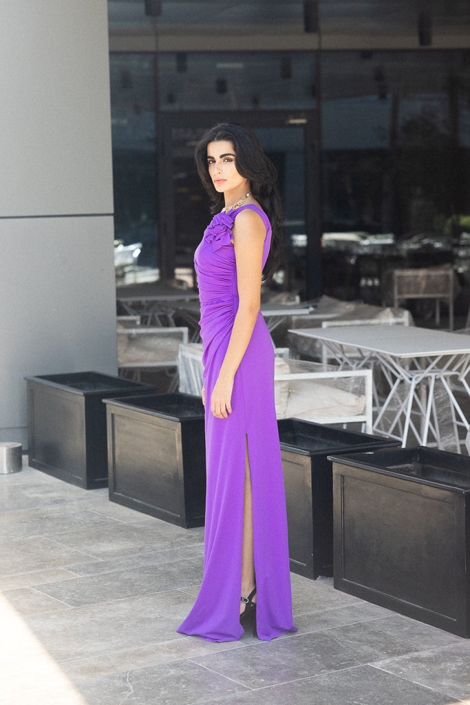 One shoulder long dress in Purple